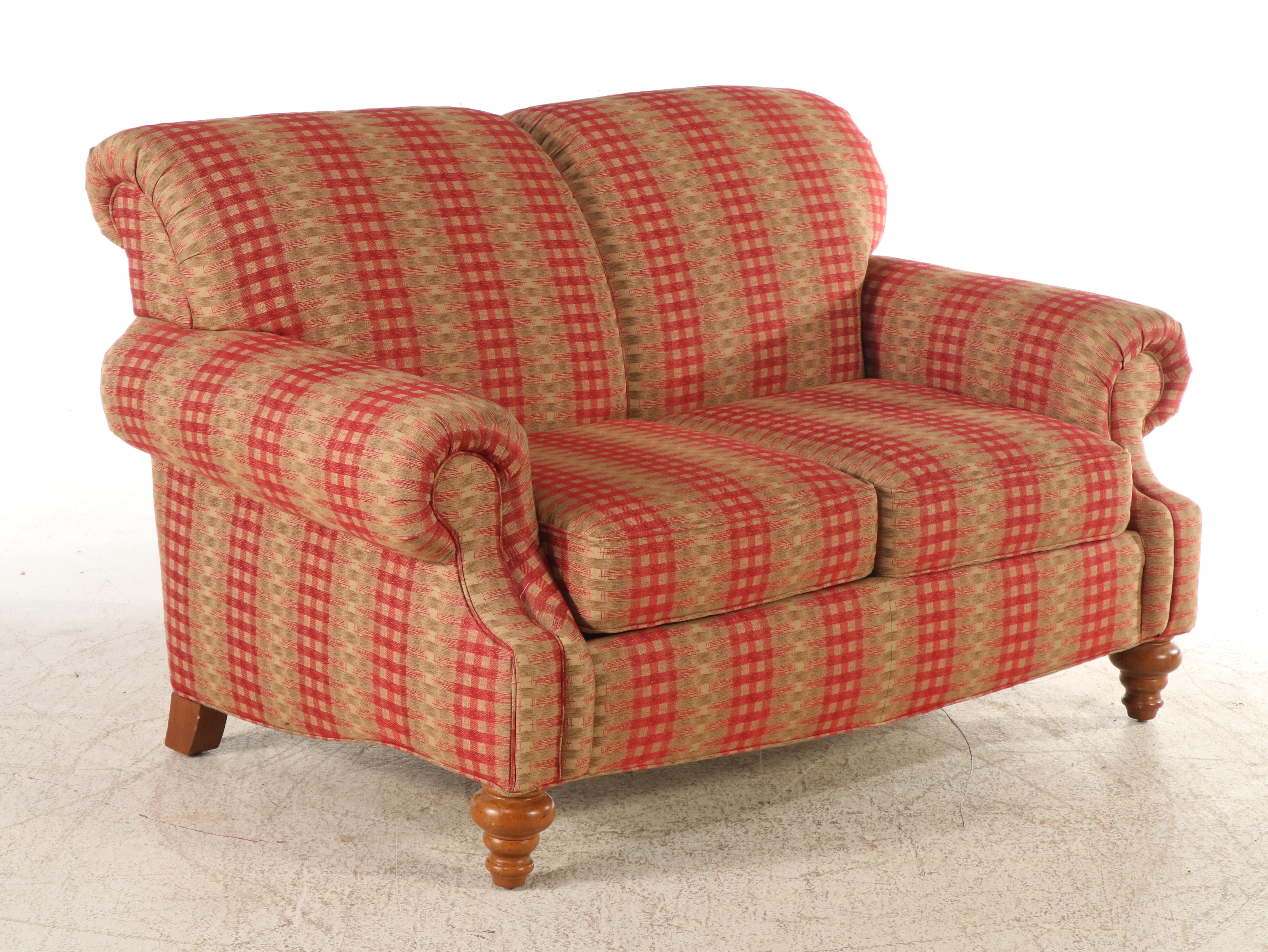 Pair of Flexsteel Plaid Upholstered Loveseats