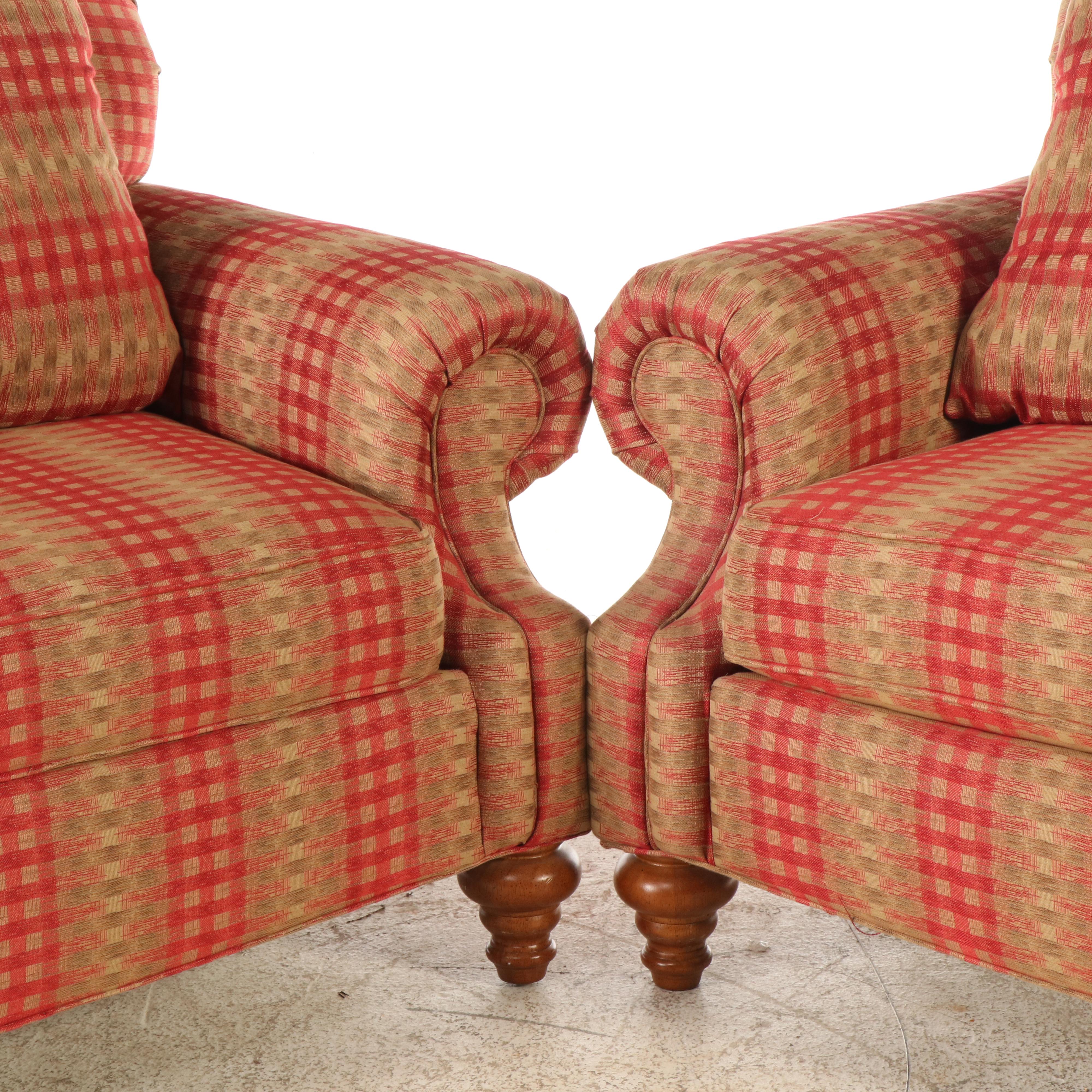 Pair of Flexsteel Plaid Upholstered Loveseats