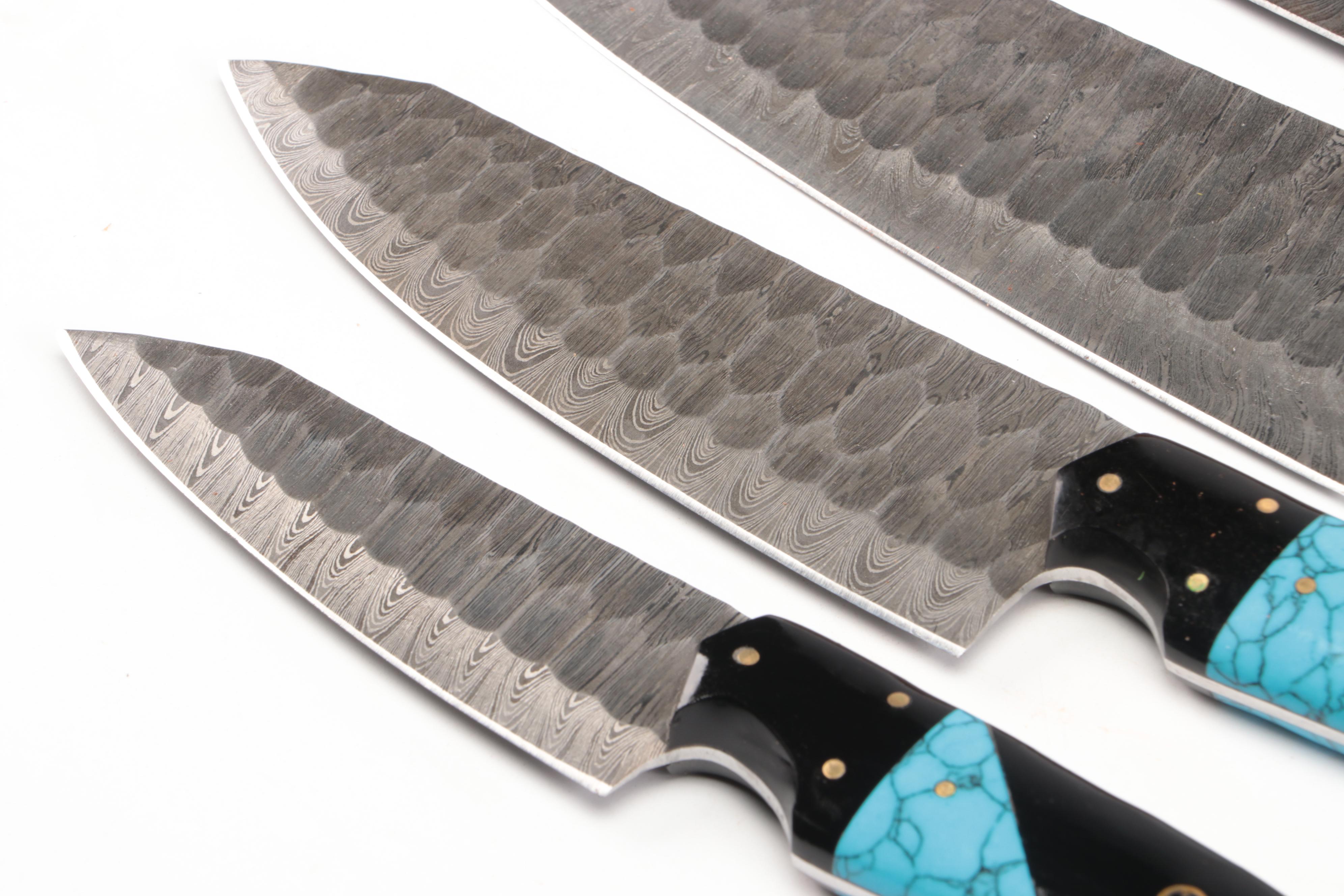 Damascus Steel Chef's Knife Set in Suede Leather Roll