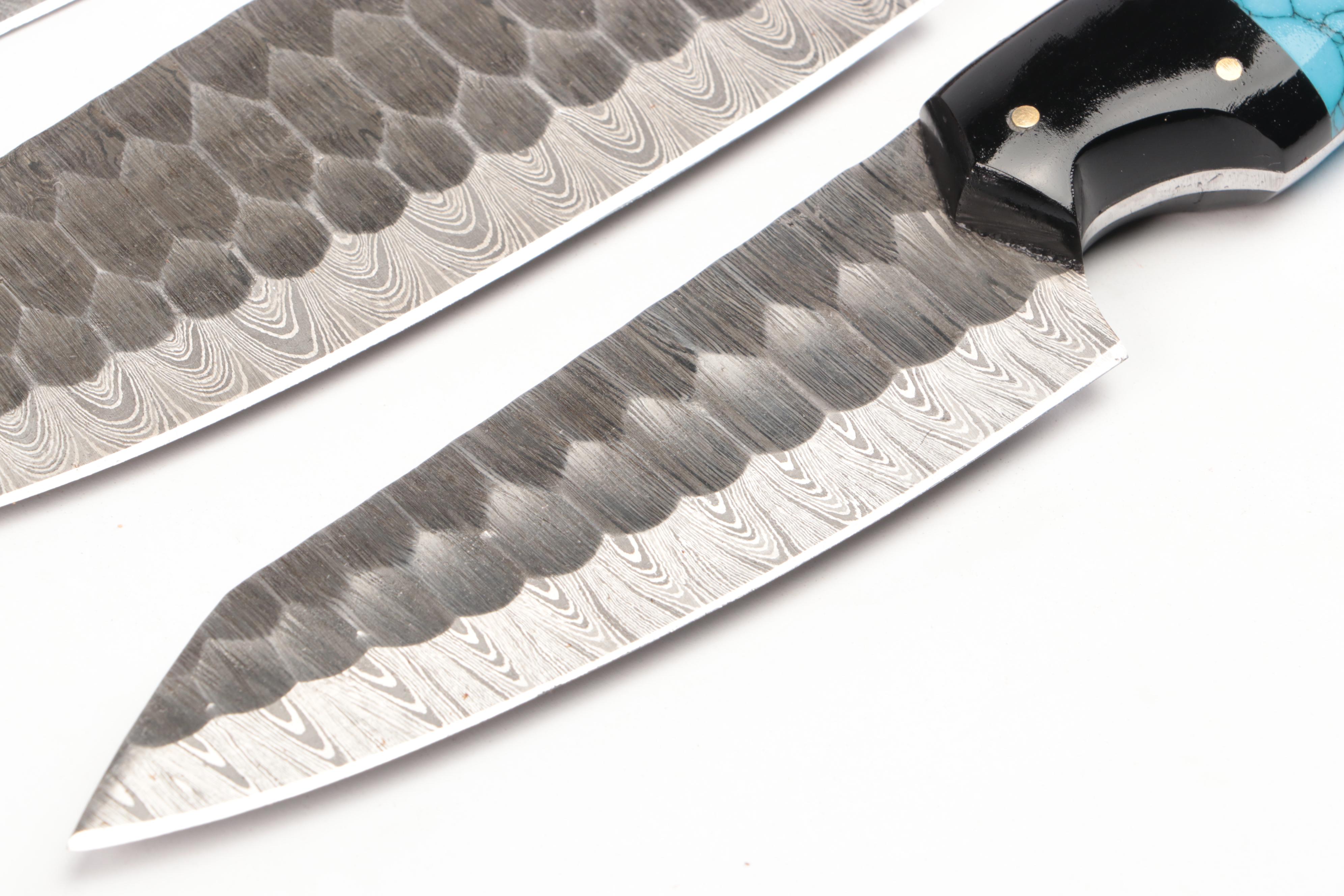 Damascus Steel Chef's Knife Set in Suede Leather Roll