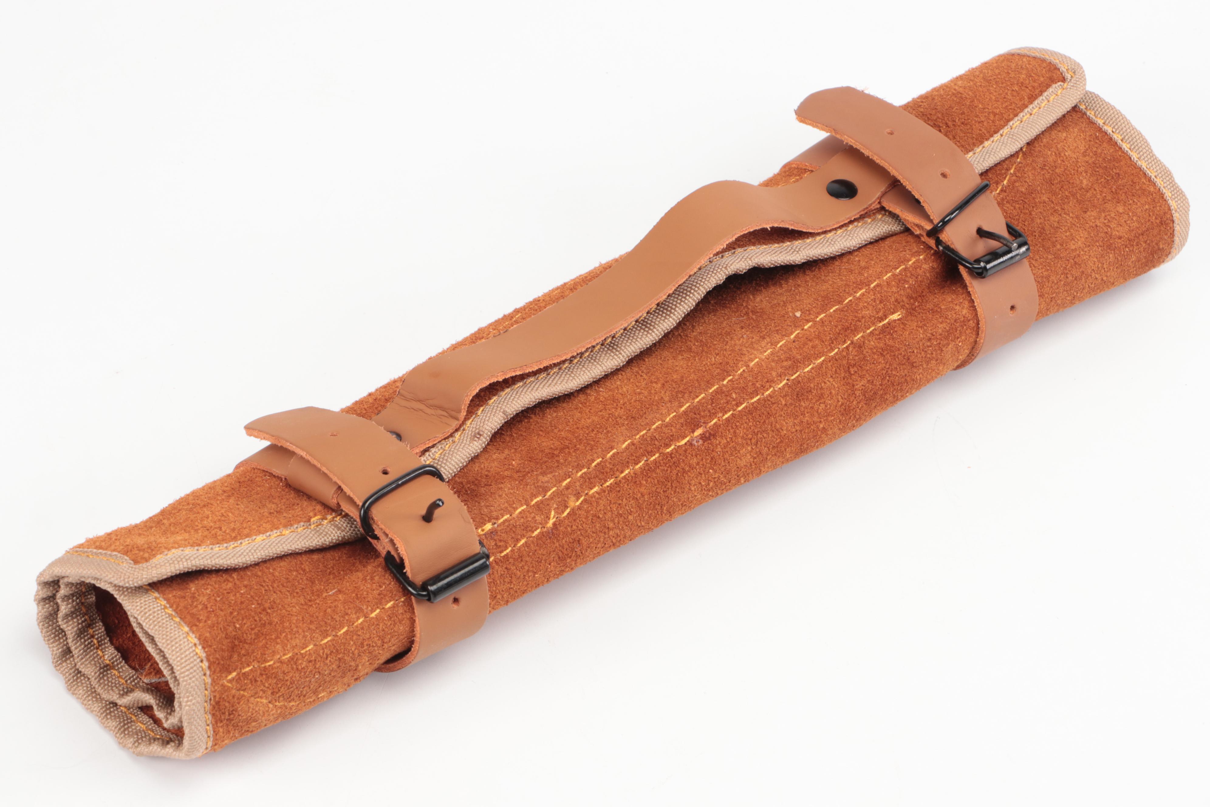 Damascus Steel Chef's Knife Set in Suede Leather Roll