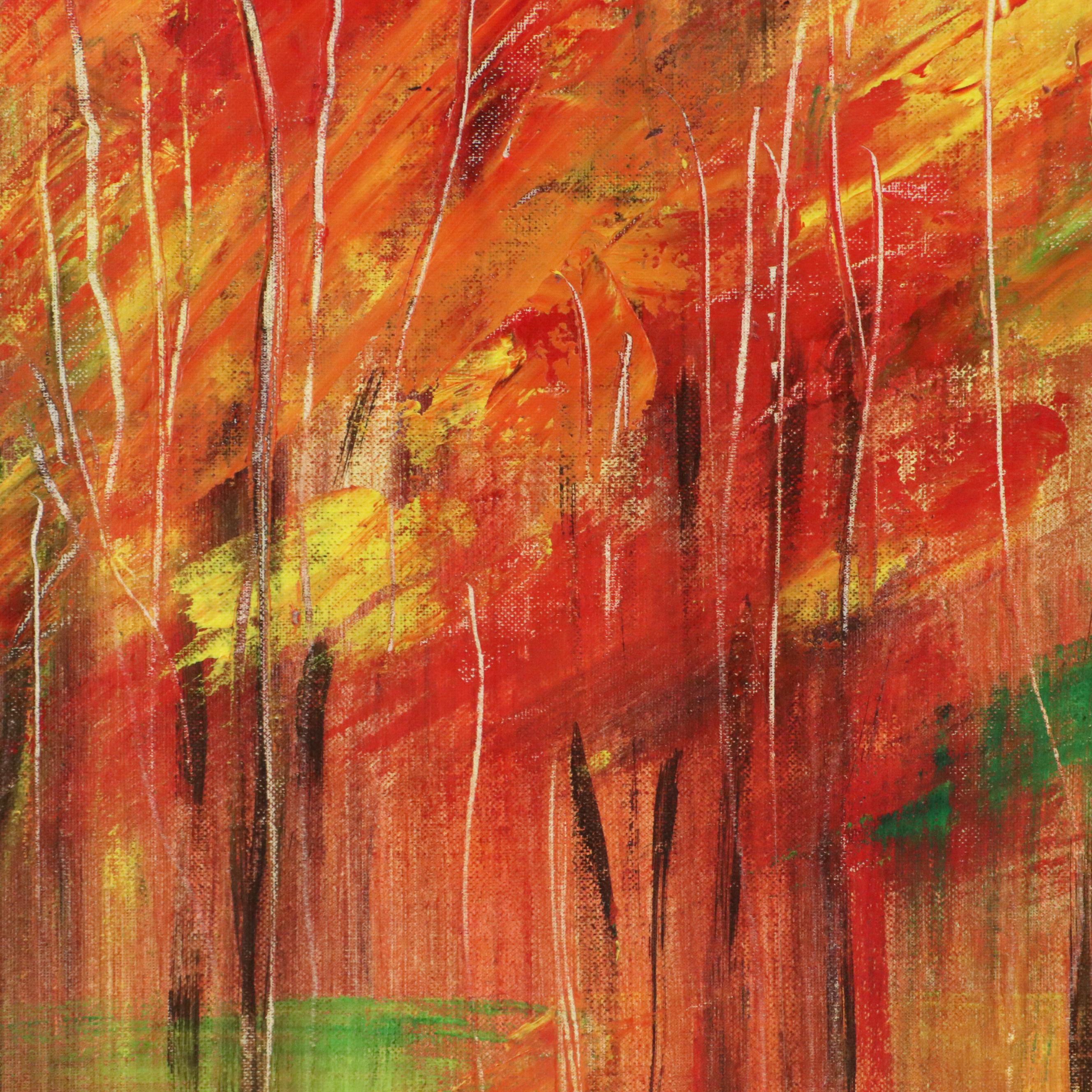 Forest Landscape Oil Painting, Late 20th Century