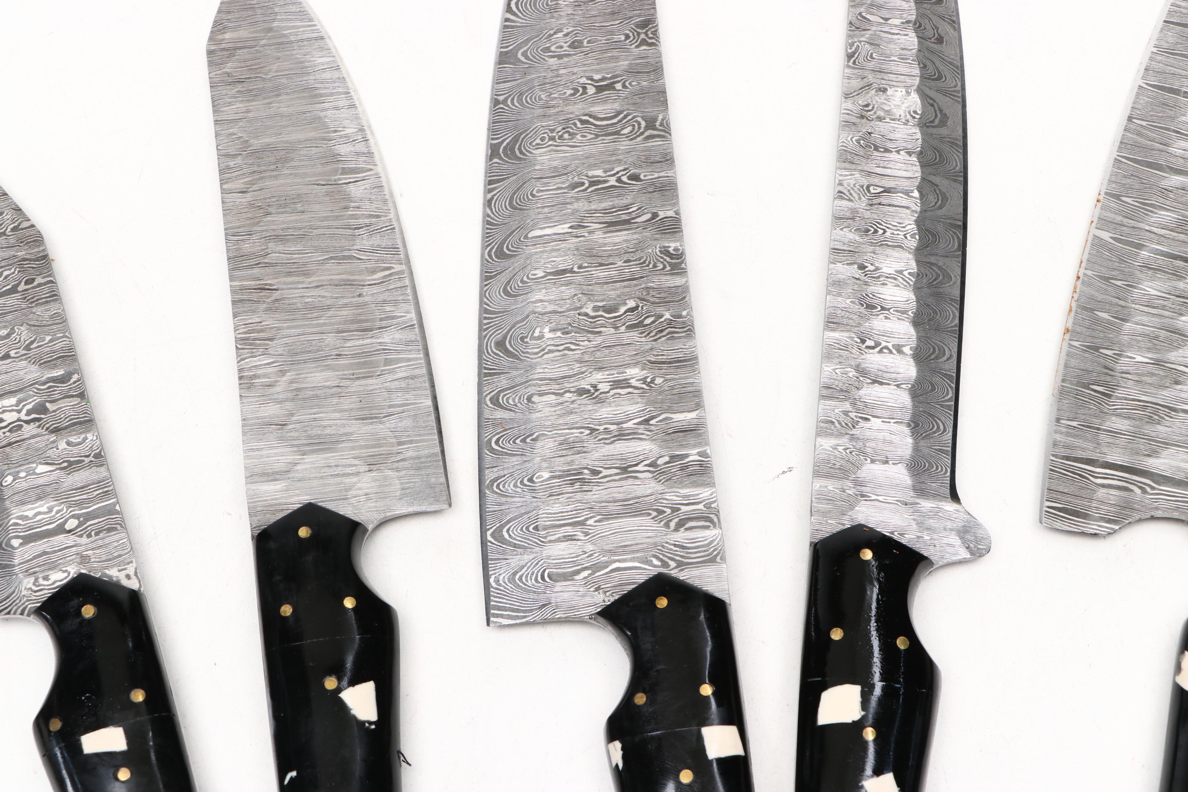 Damascus Steel Chef's Knife Set with Suede Leather Roll
