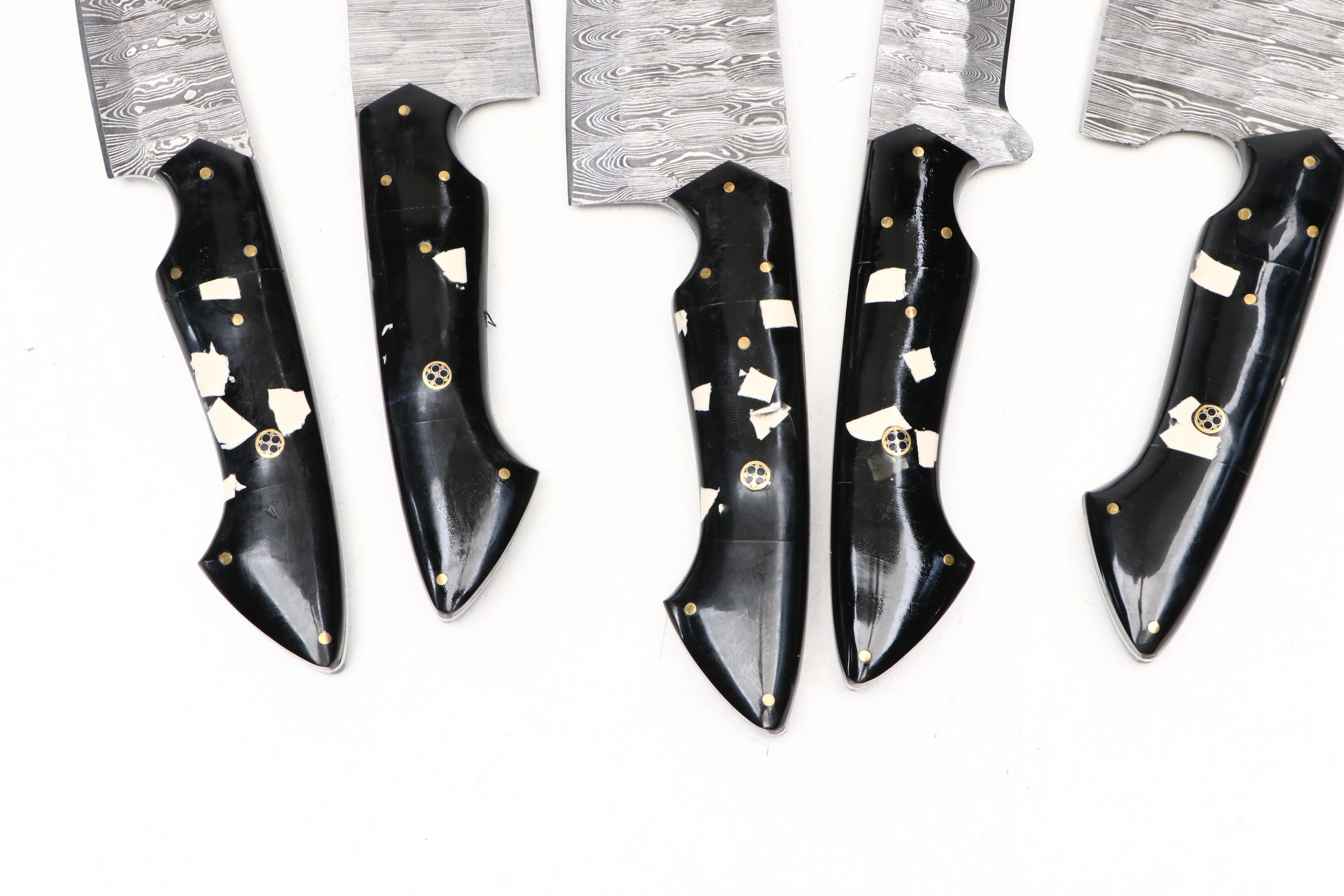 Damascus Steel Chef's Knife Set with Suede Leather Roll