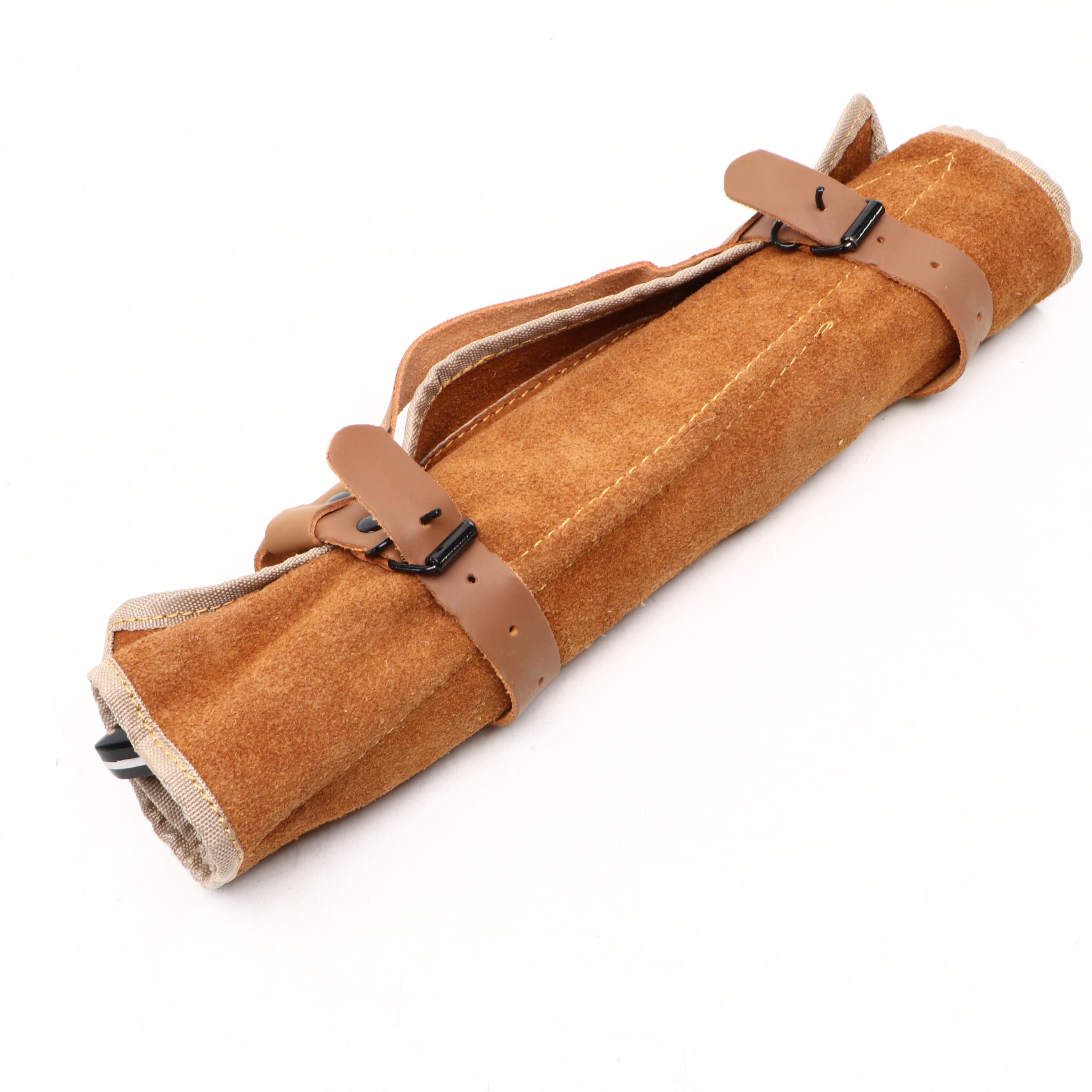 Damascus Steel Chef's Knife Set with Suede Leather Roll