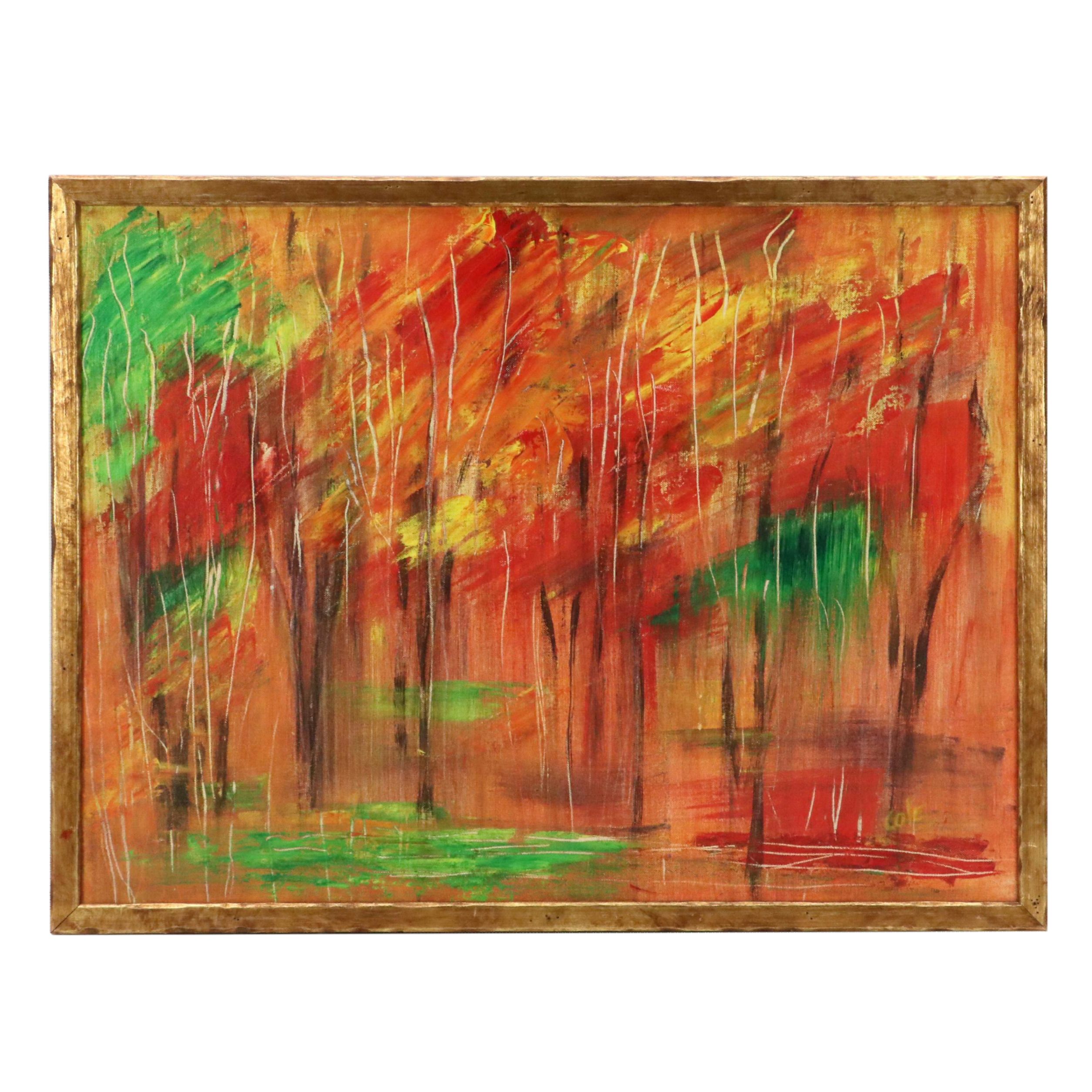 Forest Landscape Oil Painting, Late 20th Century