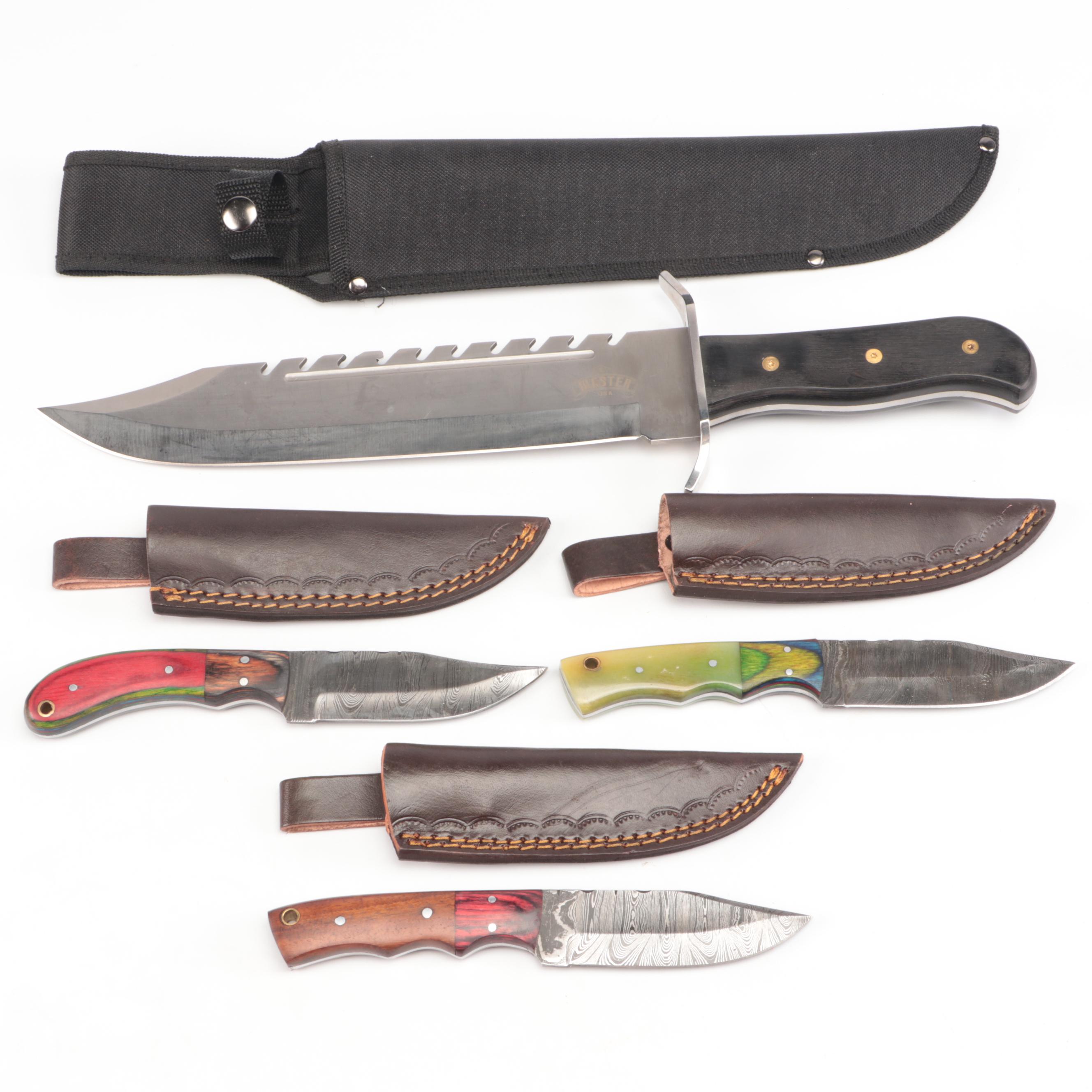 Master USA Stainless Steel Knife with Damascus Steel Knives and Holsters