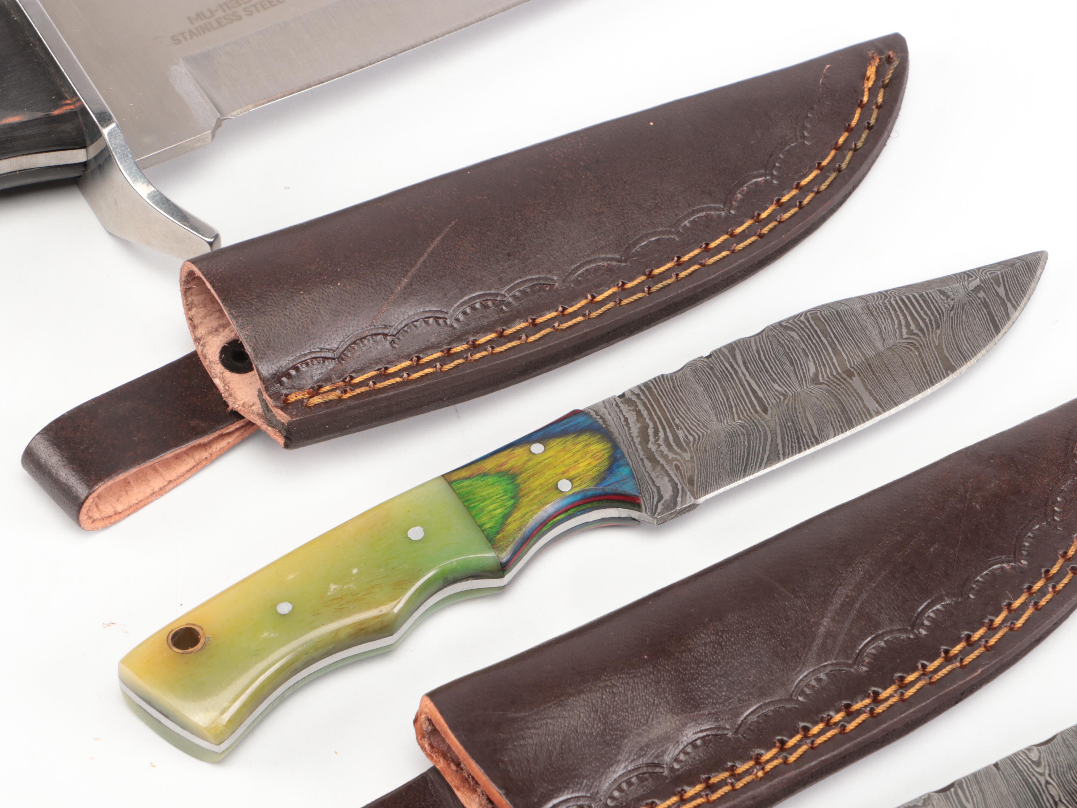 Master USA Stainless Steel Knife with Damascus Steel Knives and Holsters