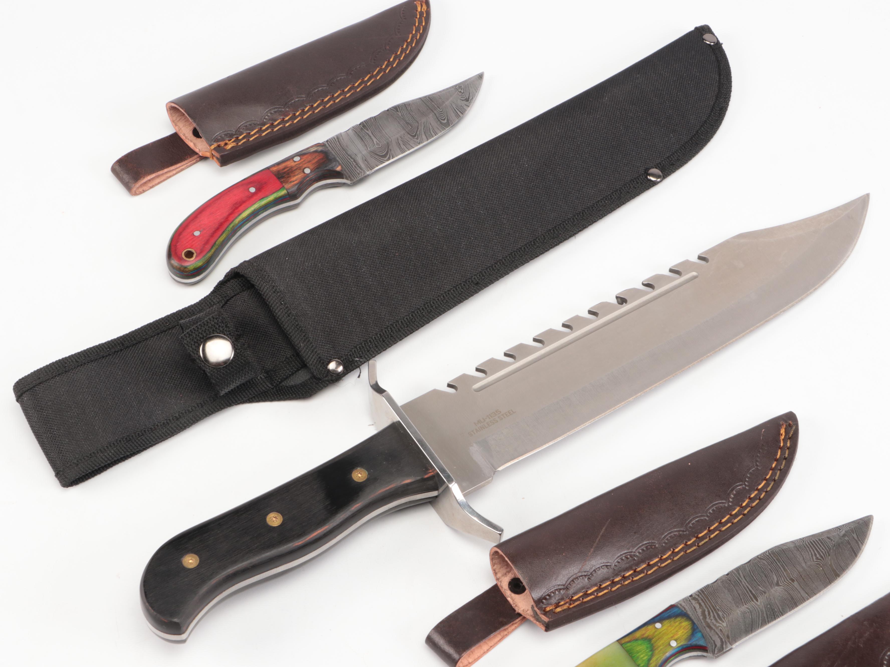 Master USA Stainless Steel Knife with Damascus Steel Knives and Holsters