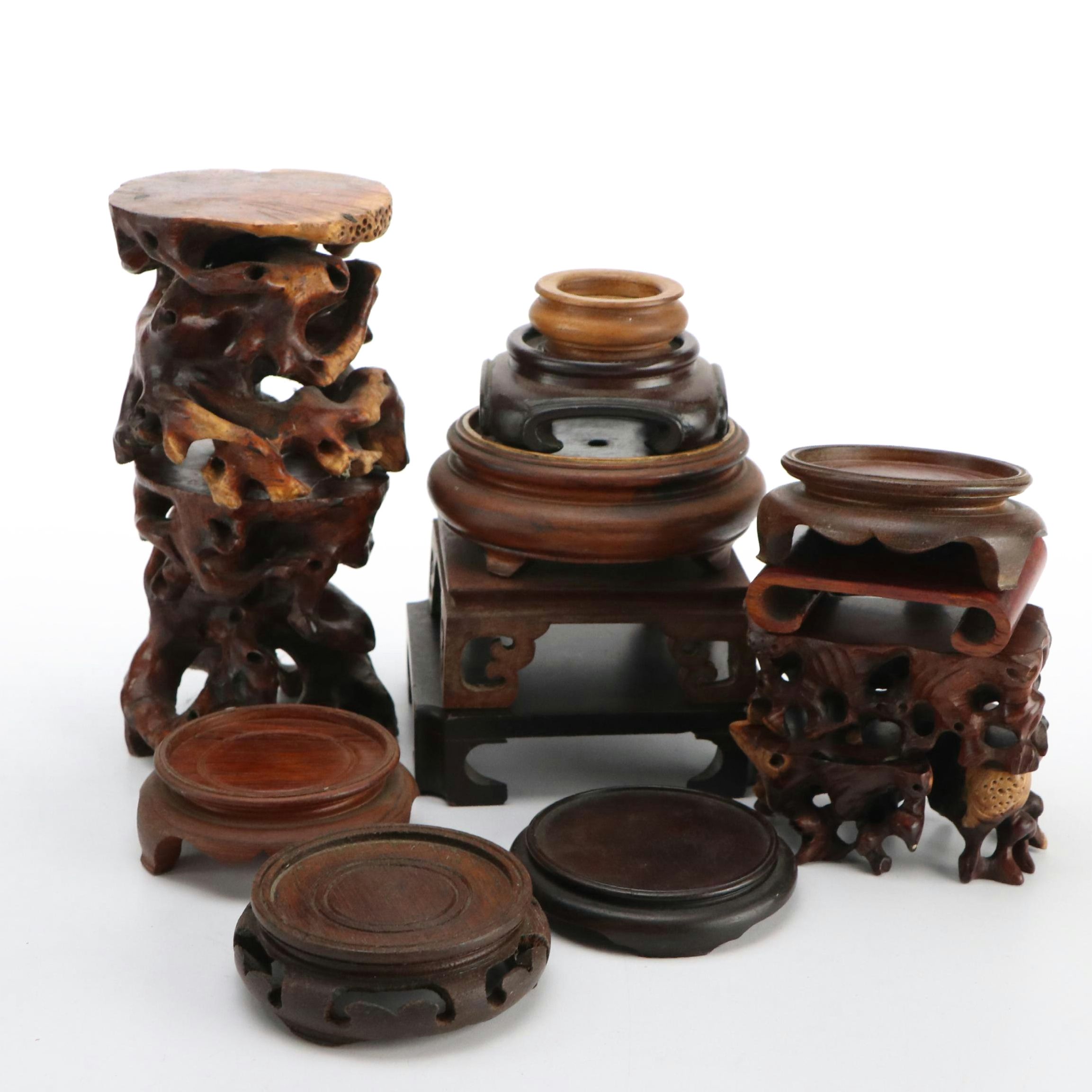 Chinese Carved Box Wood and Hardwood Stand Collection