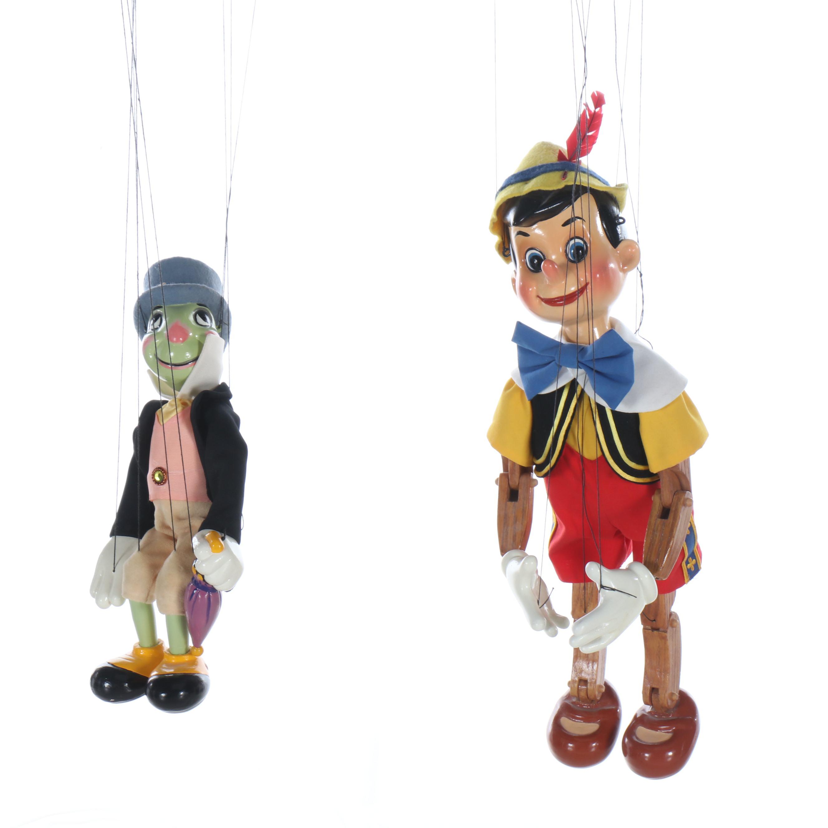 Disney Wooden Pinocchio and Jiminy Cricket Marionettes