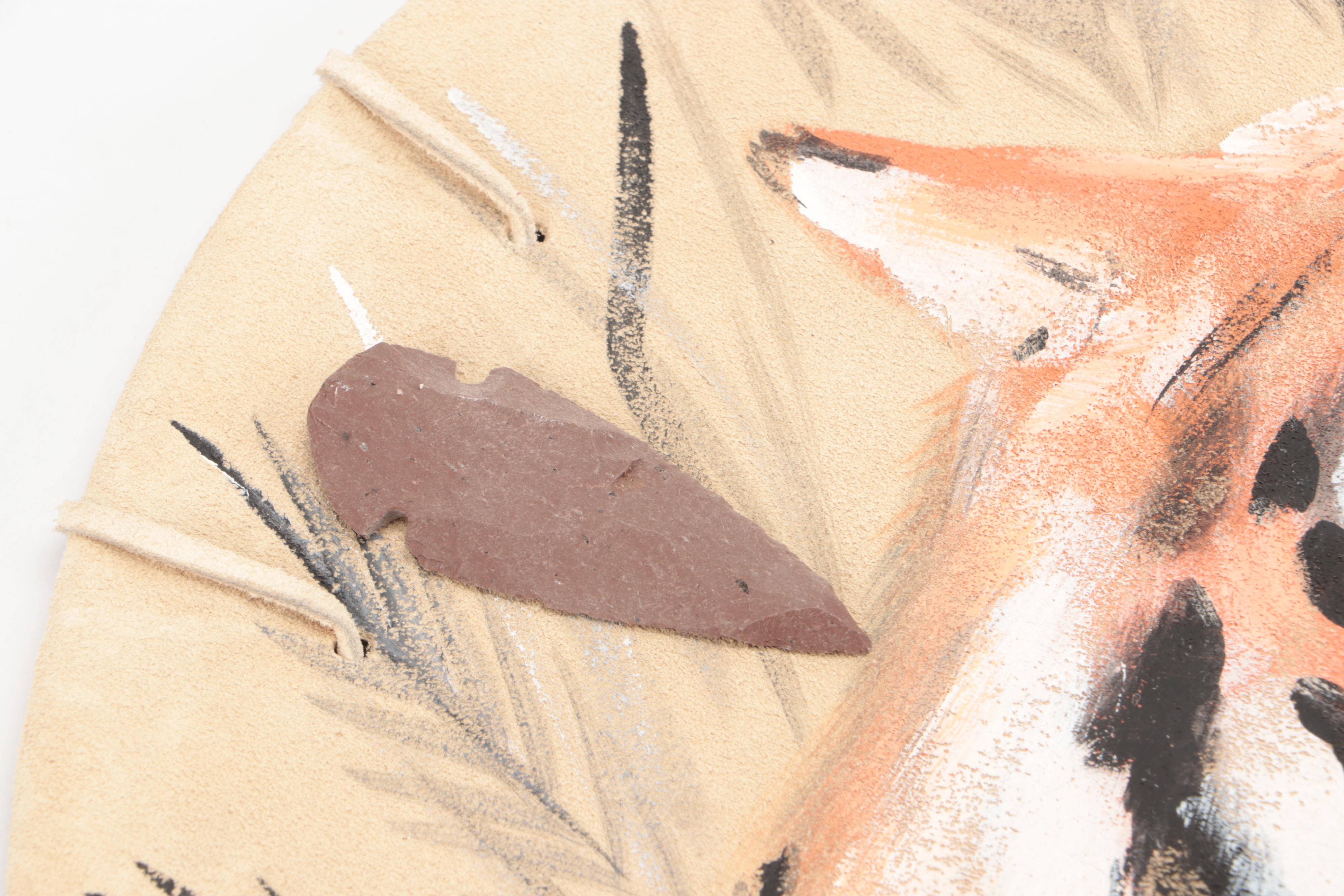 Native American Style Hide Medicine Shield with Tiger Motif