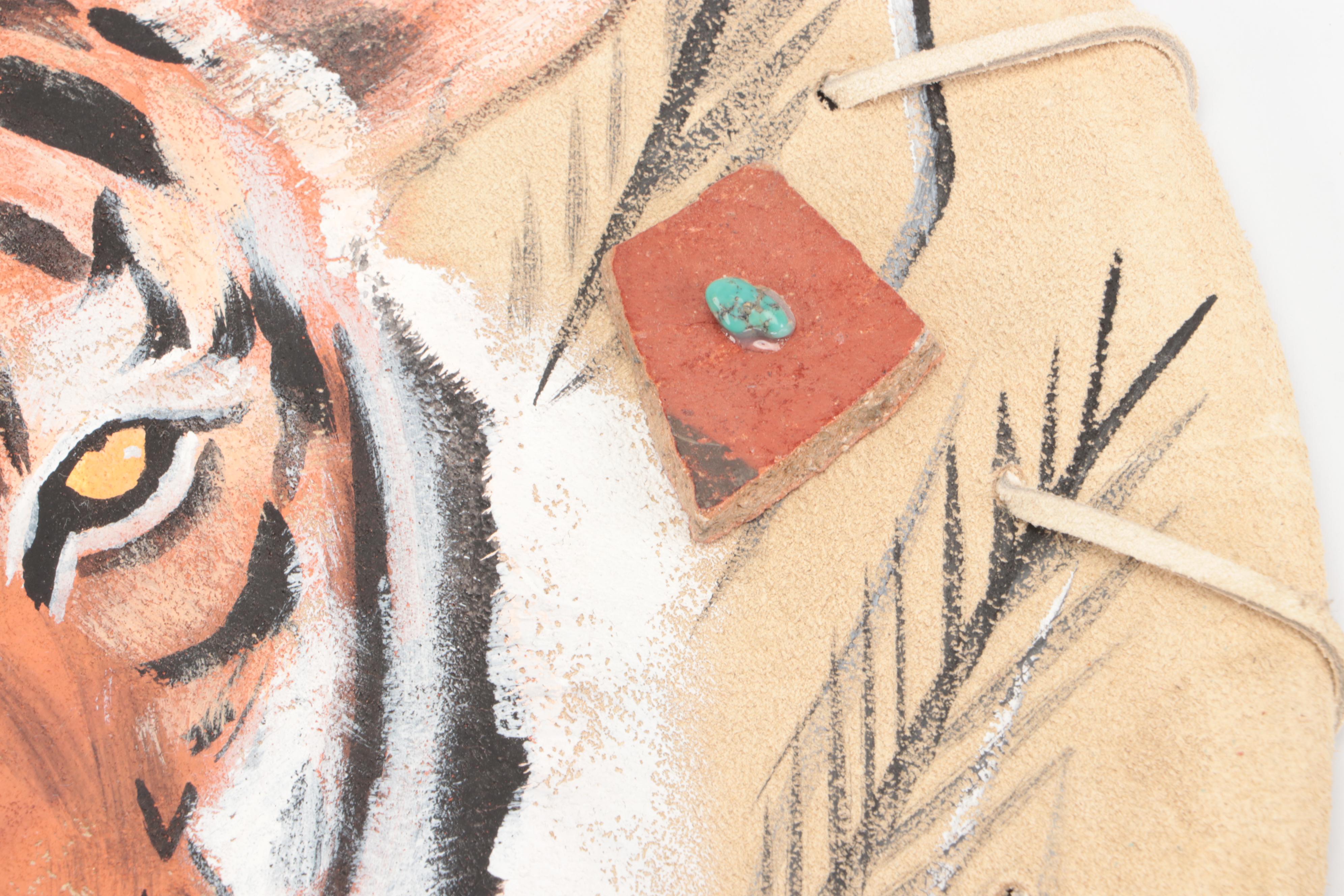 Native American Style Hide Medicine Shield with Tiger Motif