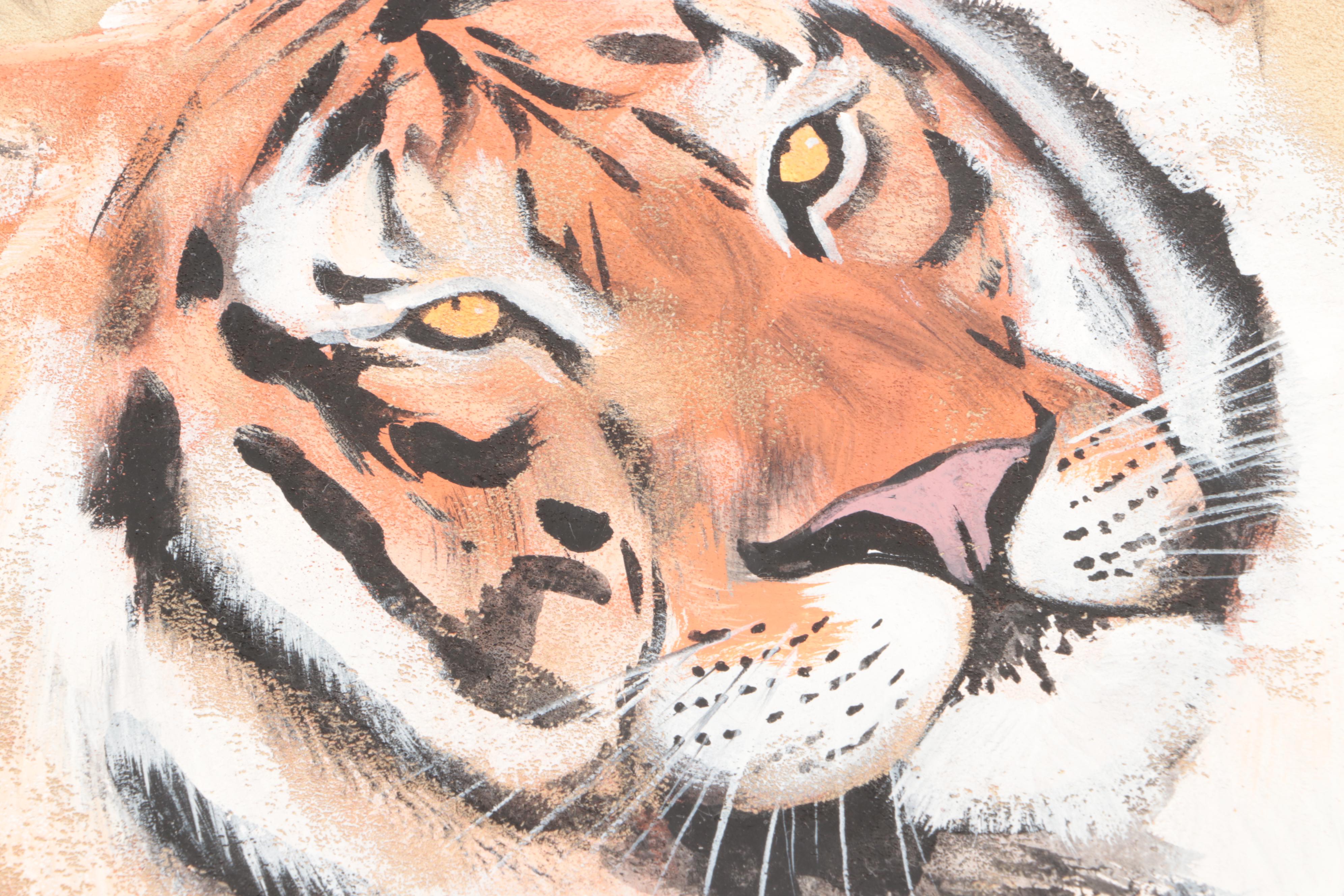 Native American Style Hide Medicine Shield with Tiger Motif