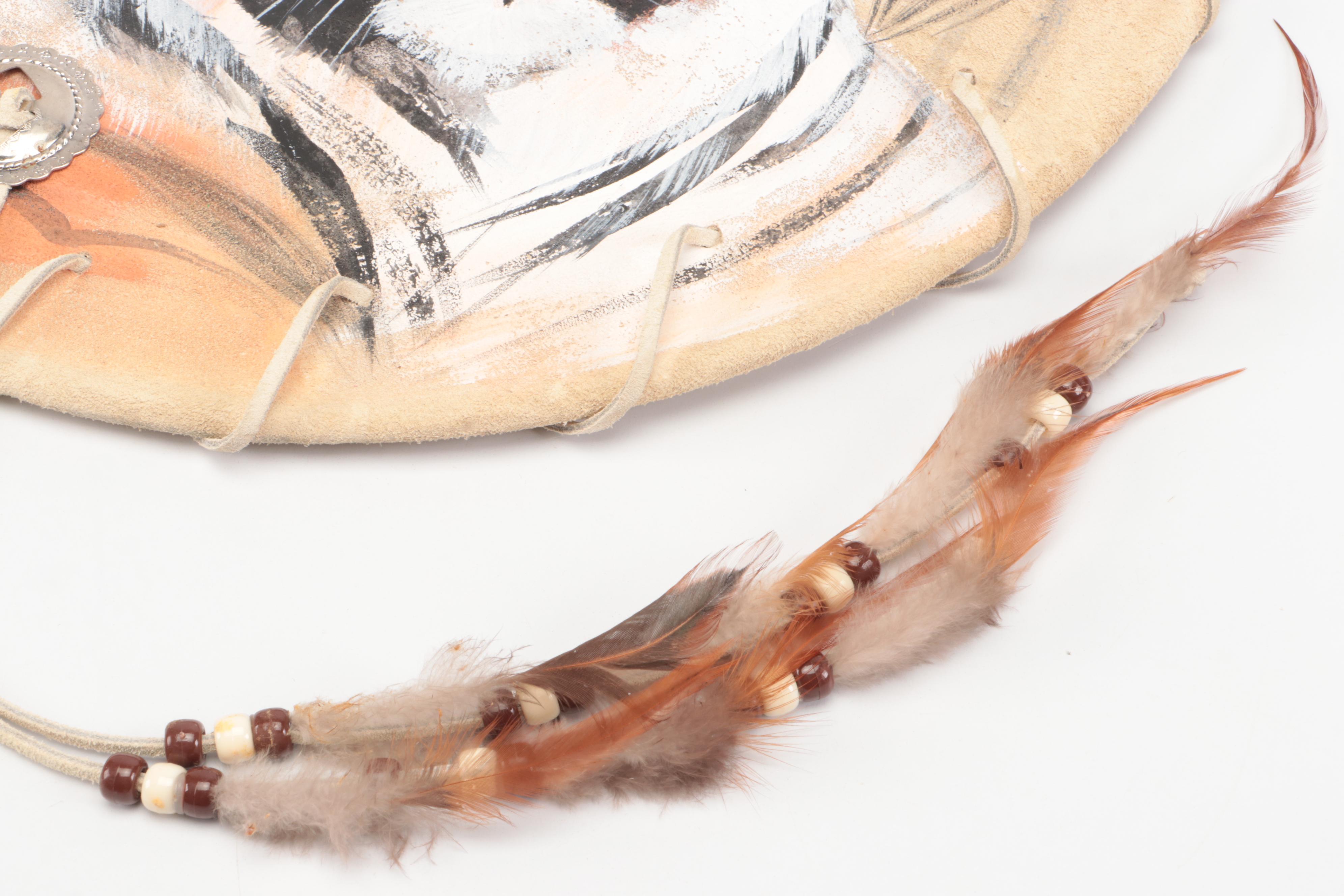 Native American Style Hide Medicine Shield with Tiger Motif