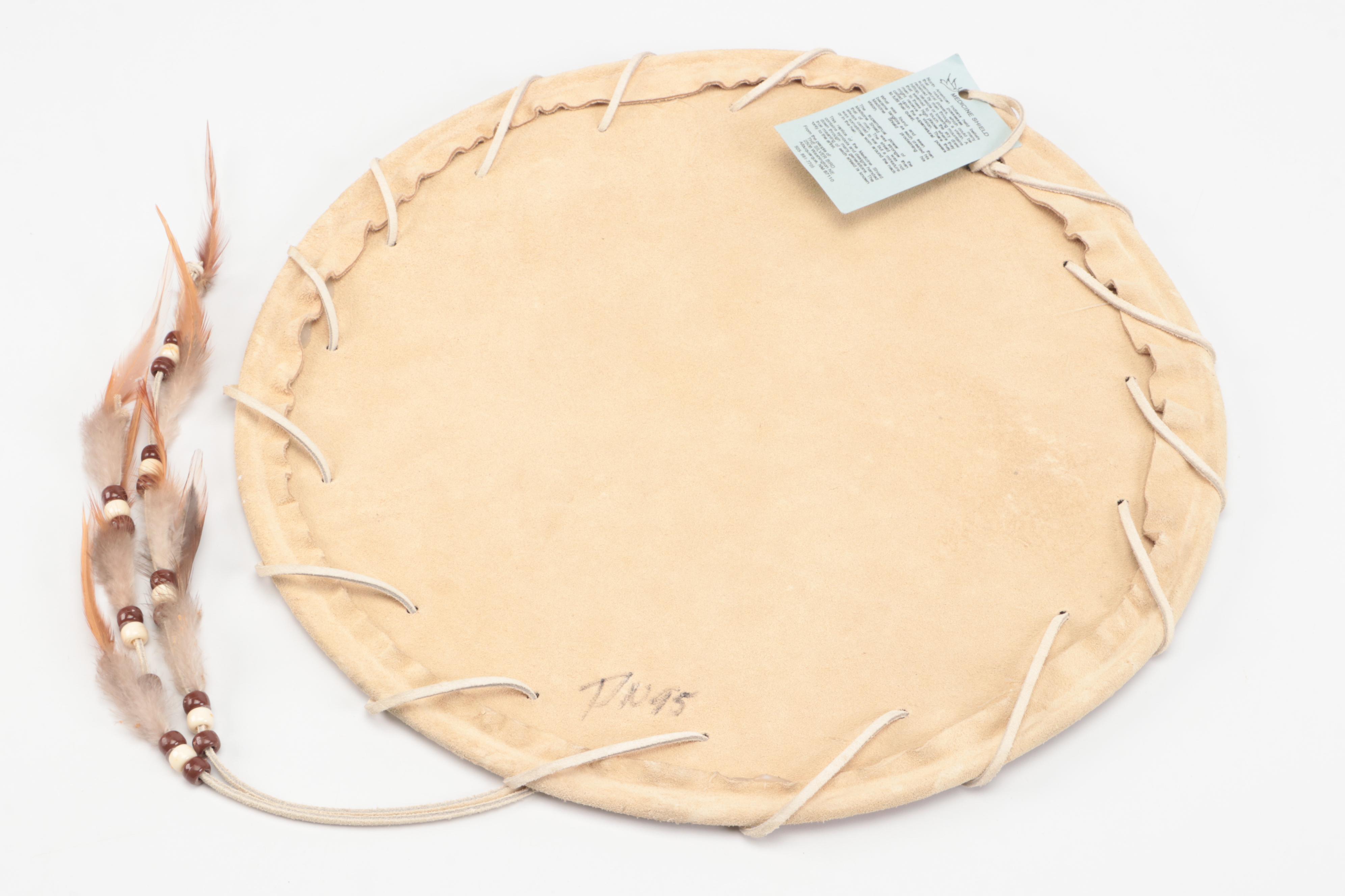 Native American Style Hide Medicine Shield with Tiger Motif