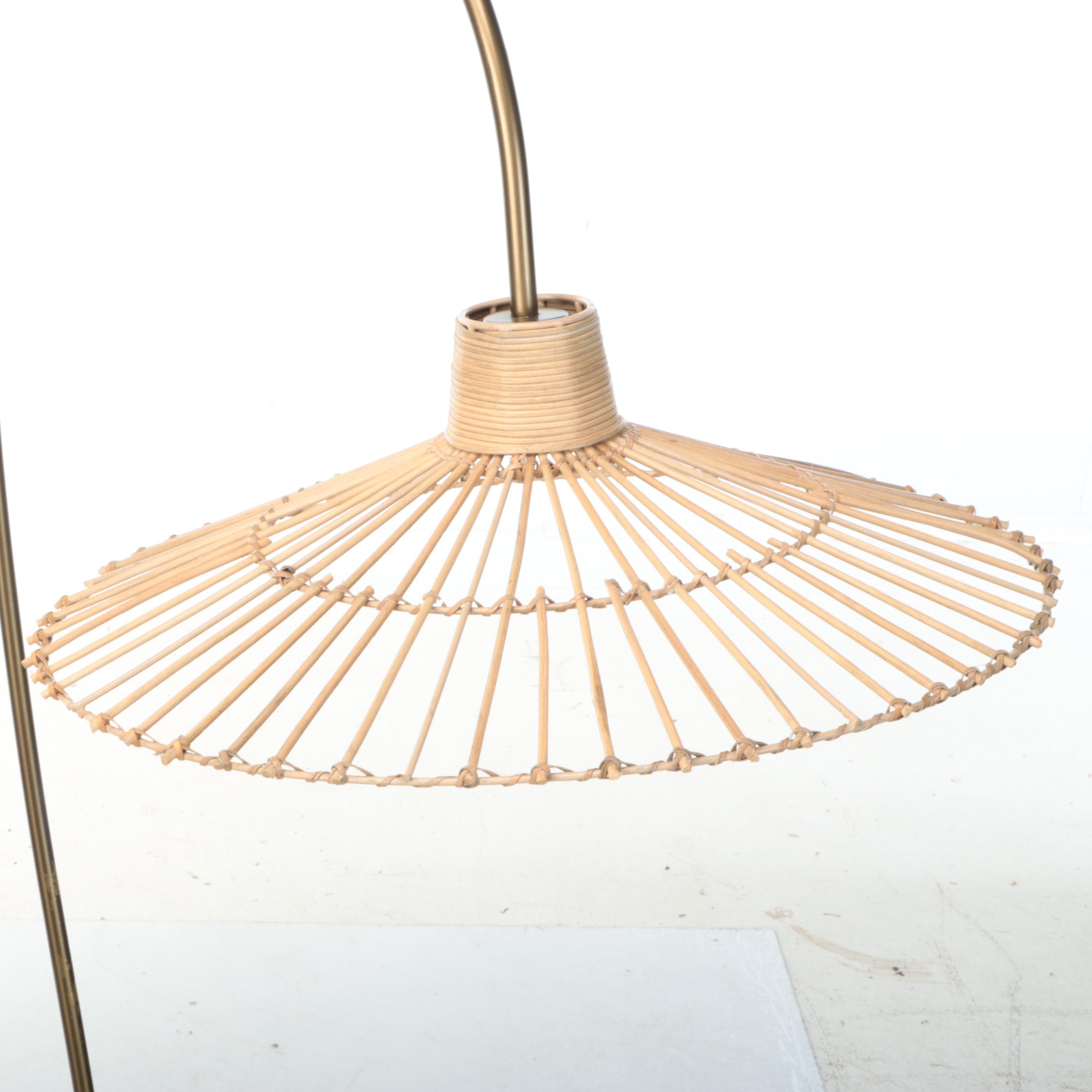 Tripod Floor Lamp with Rattan Umbrella Shade