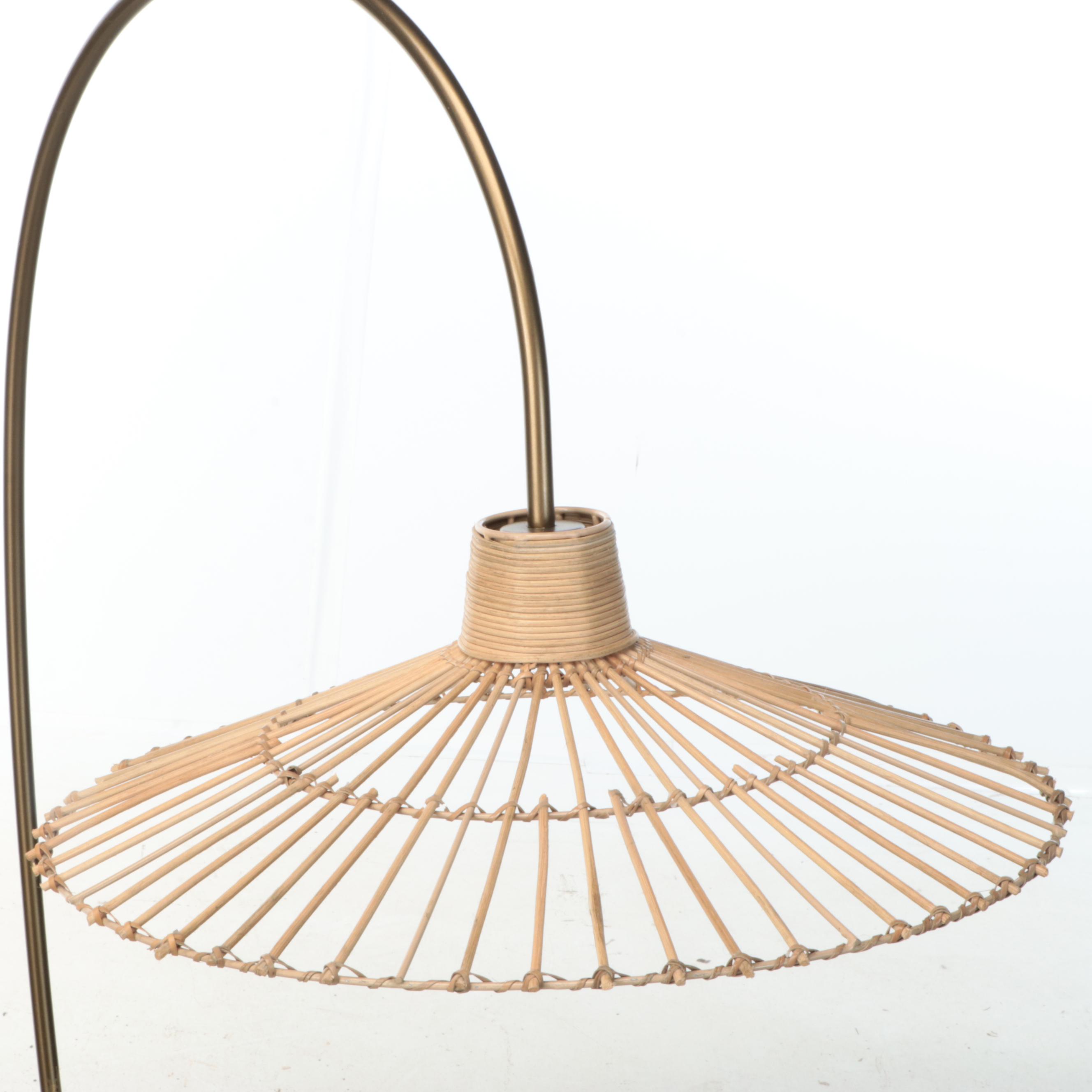 Tripod Floor Lamp with Rattan Umbrella Shade