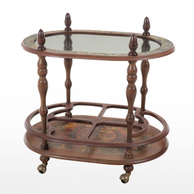 Zodiac Decoupage and Mahogany Finish Two-Tiered Bar Cart Zodiac Decoupage and Mahogany Finish Two-Tiered Bar Cart