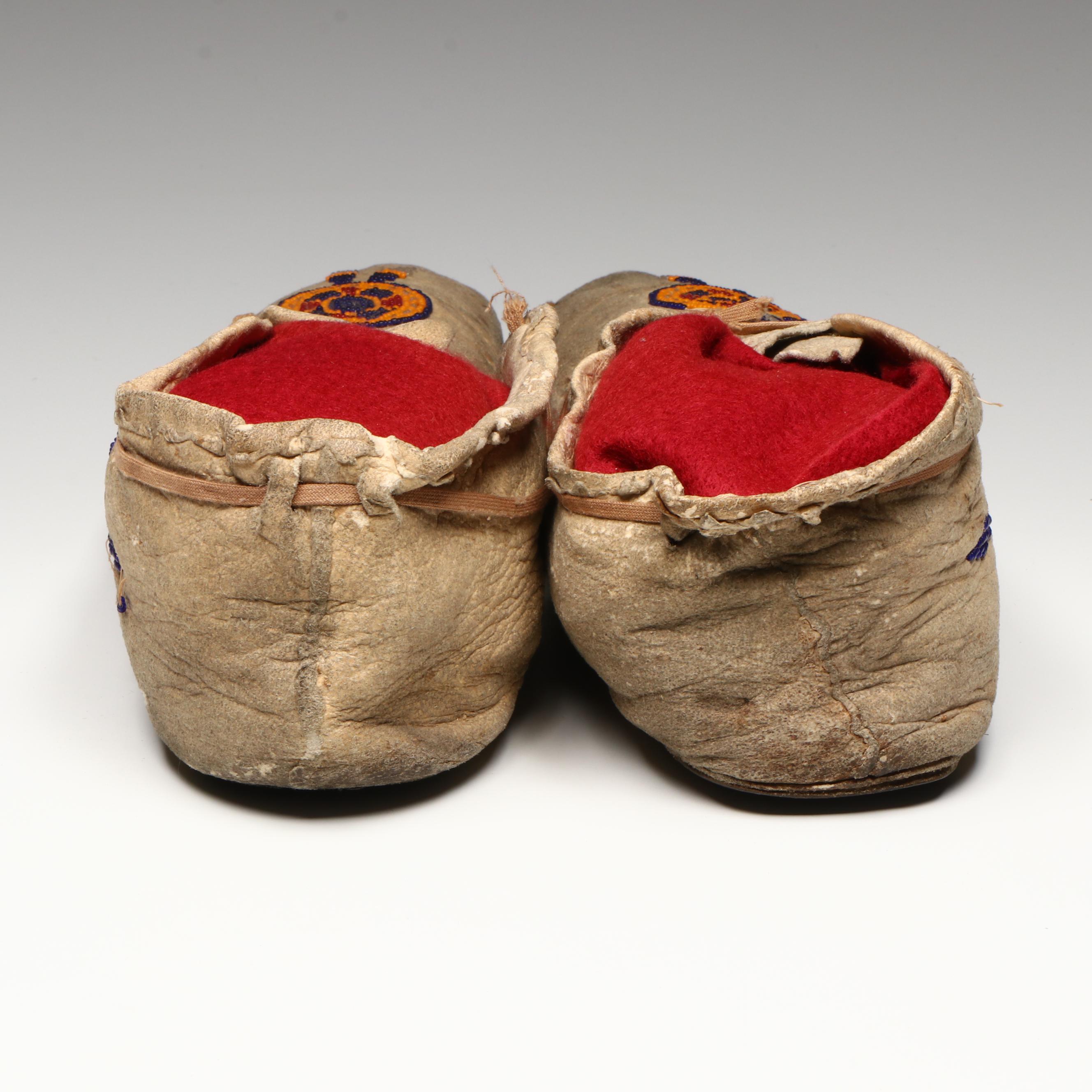 Pair of Indigenous Plains Beaded Hide Moccasins