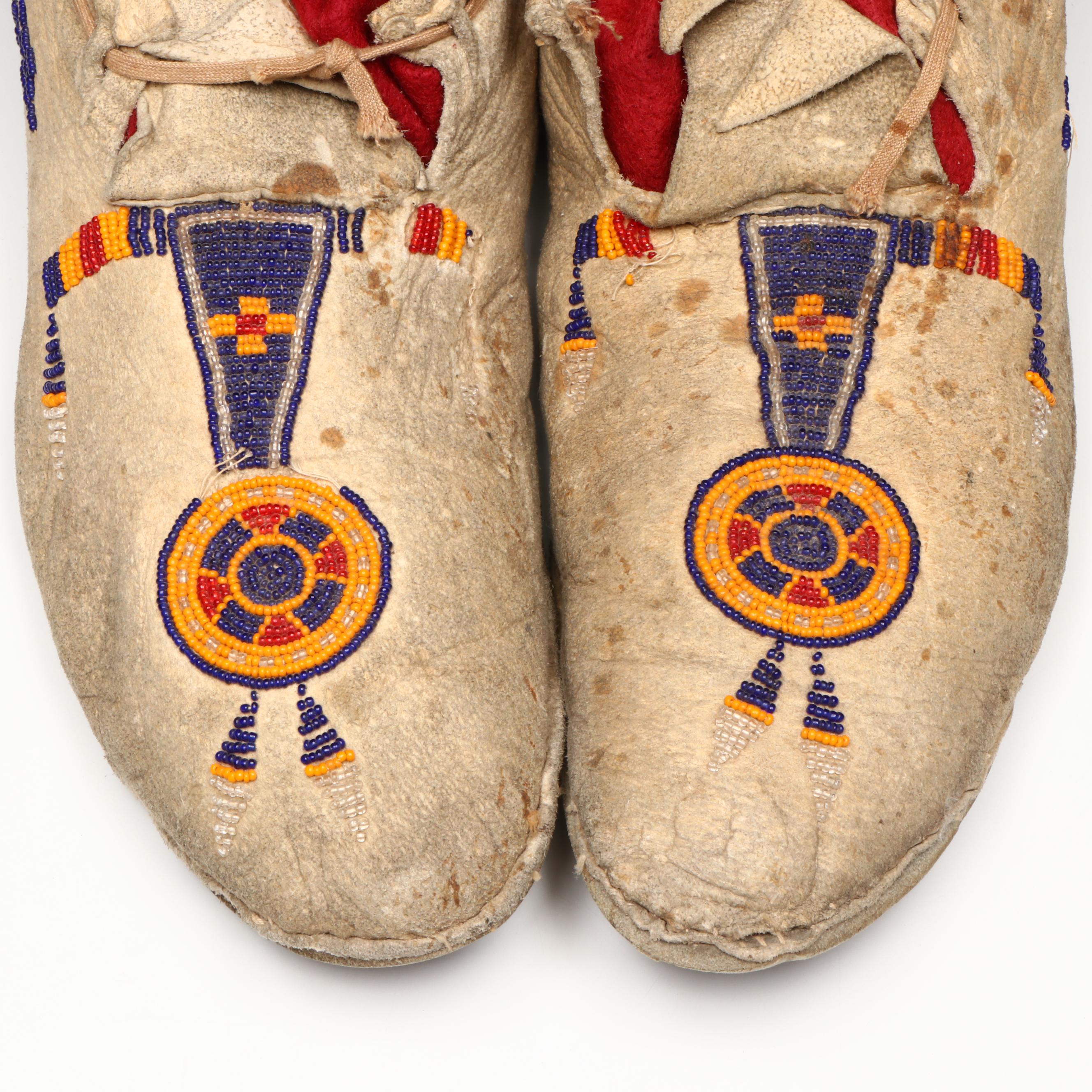 Pair of Indigenous Plains Beaded Hide Moccasins