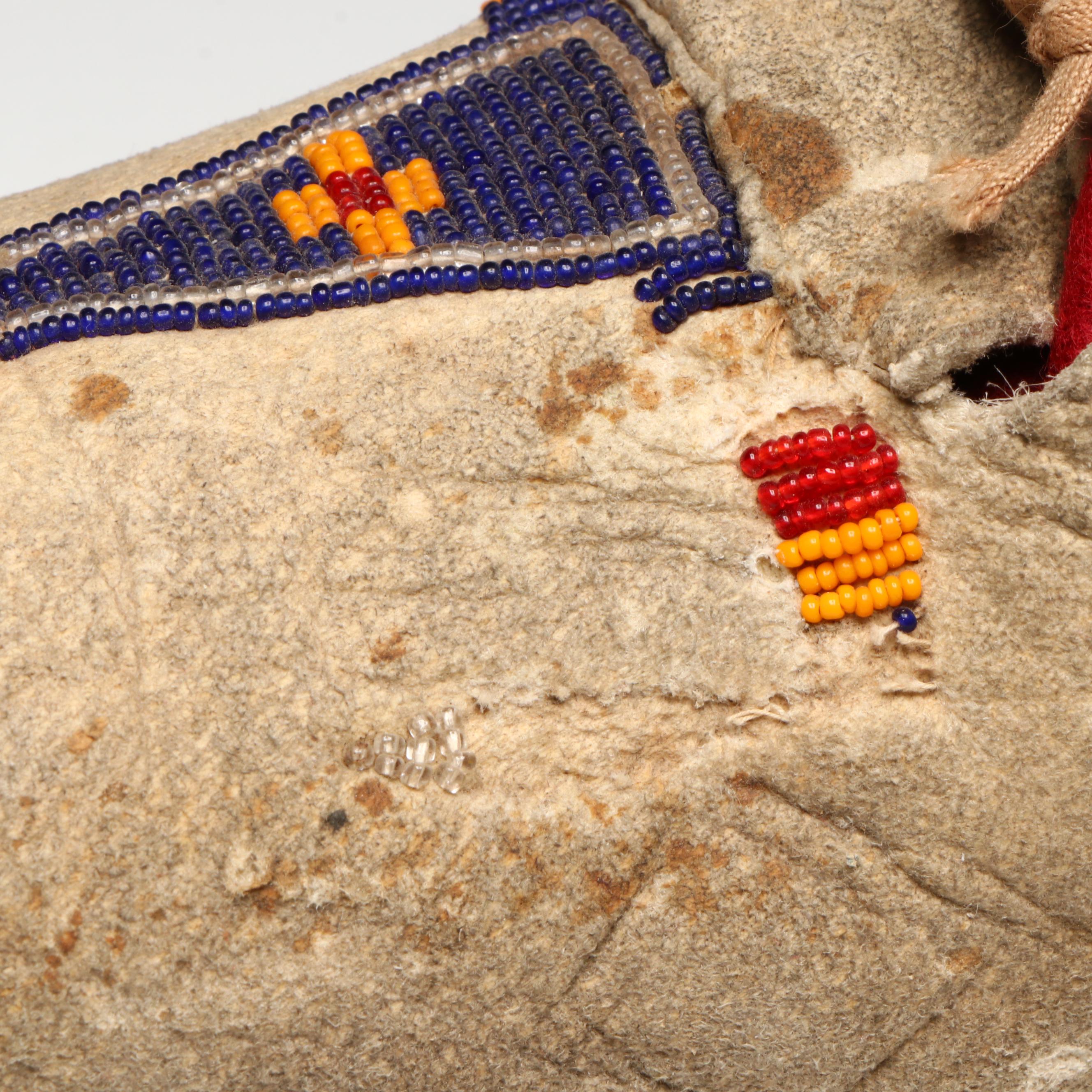 Pair of Indigenous Plains Beaded Hide Moccasins