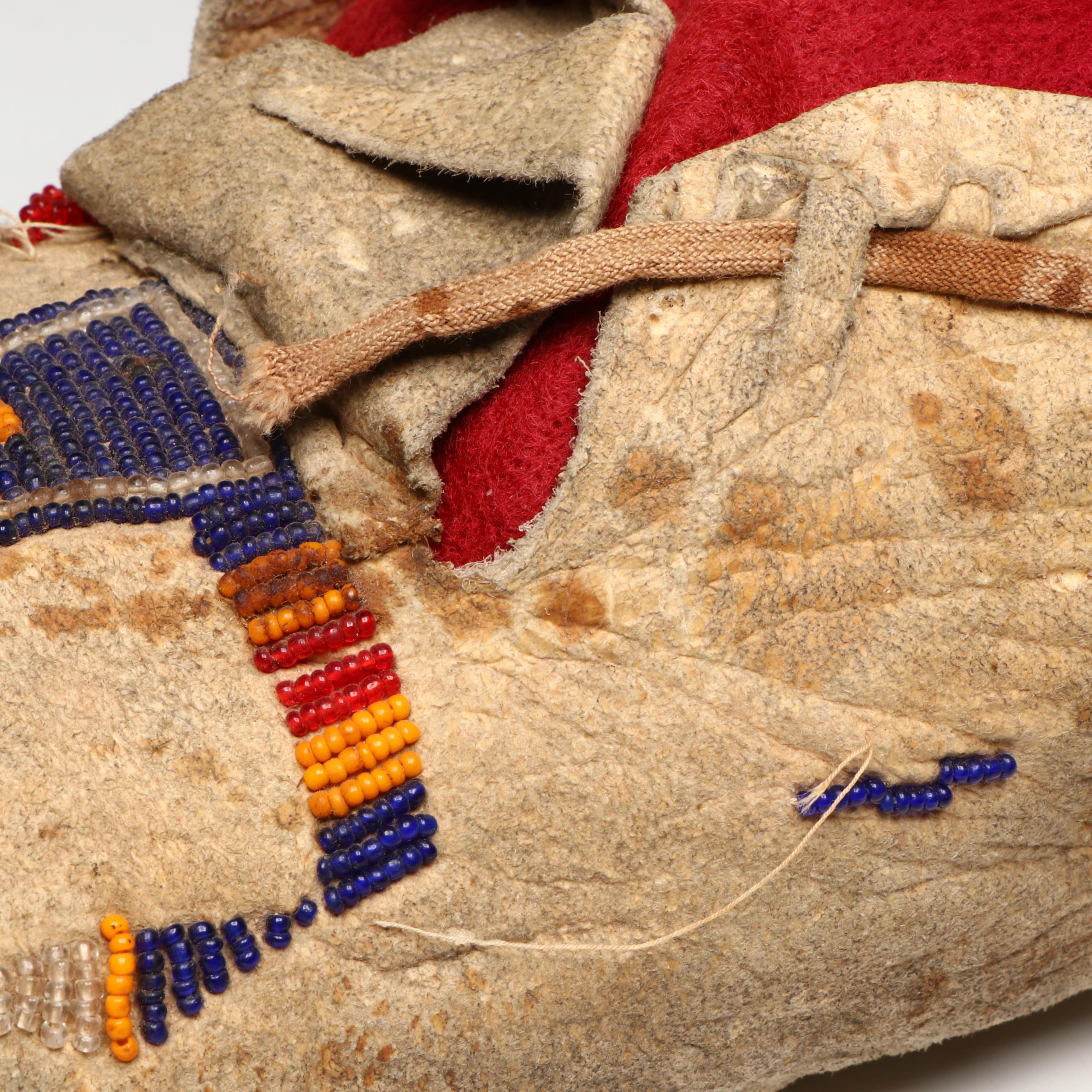 Pair of Indigenous Plains Beaded Hide Moccasins