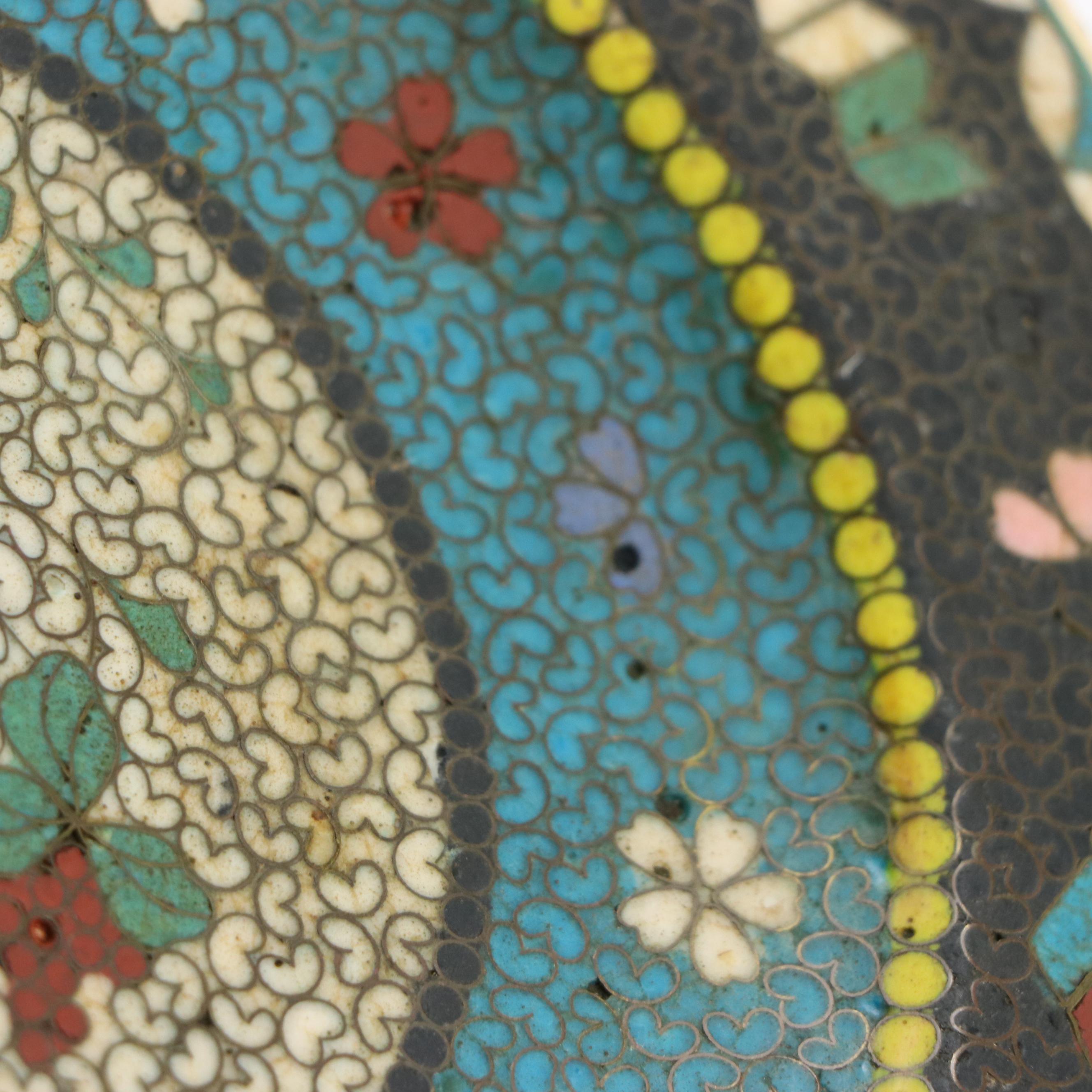 Japanese Meiji Style Cloisonné Ceramic Plates, Ginger Jar and Vase