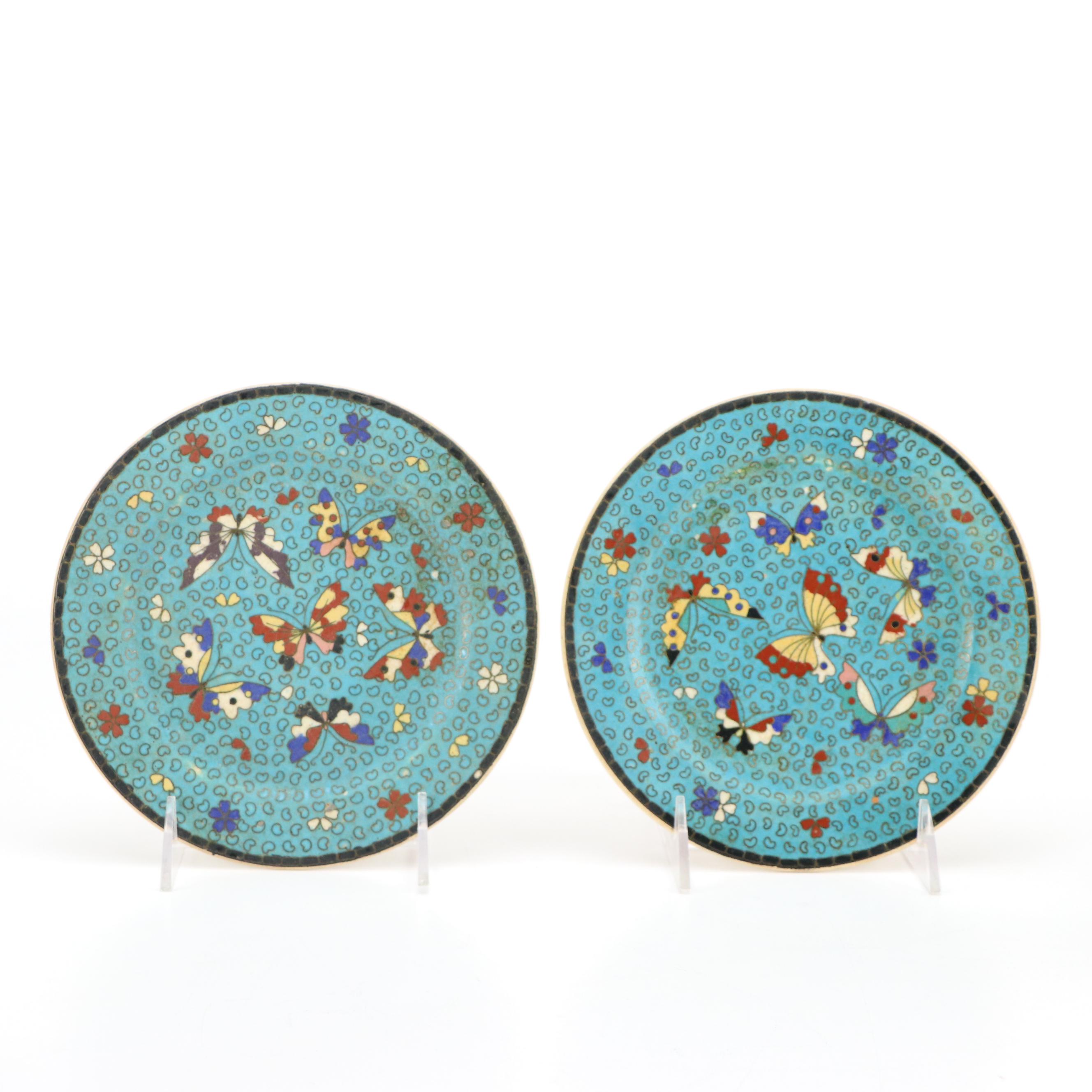 Japanese Meiji Style Cloisonné Ceramic Plates, Ginger Jar and Vase