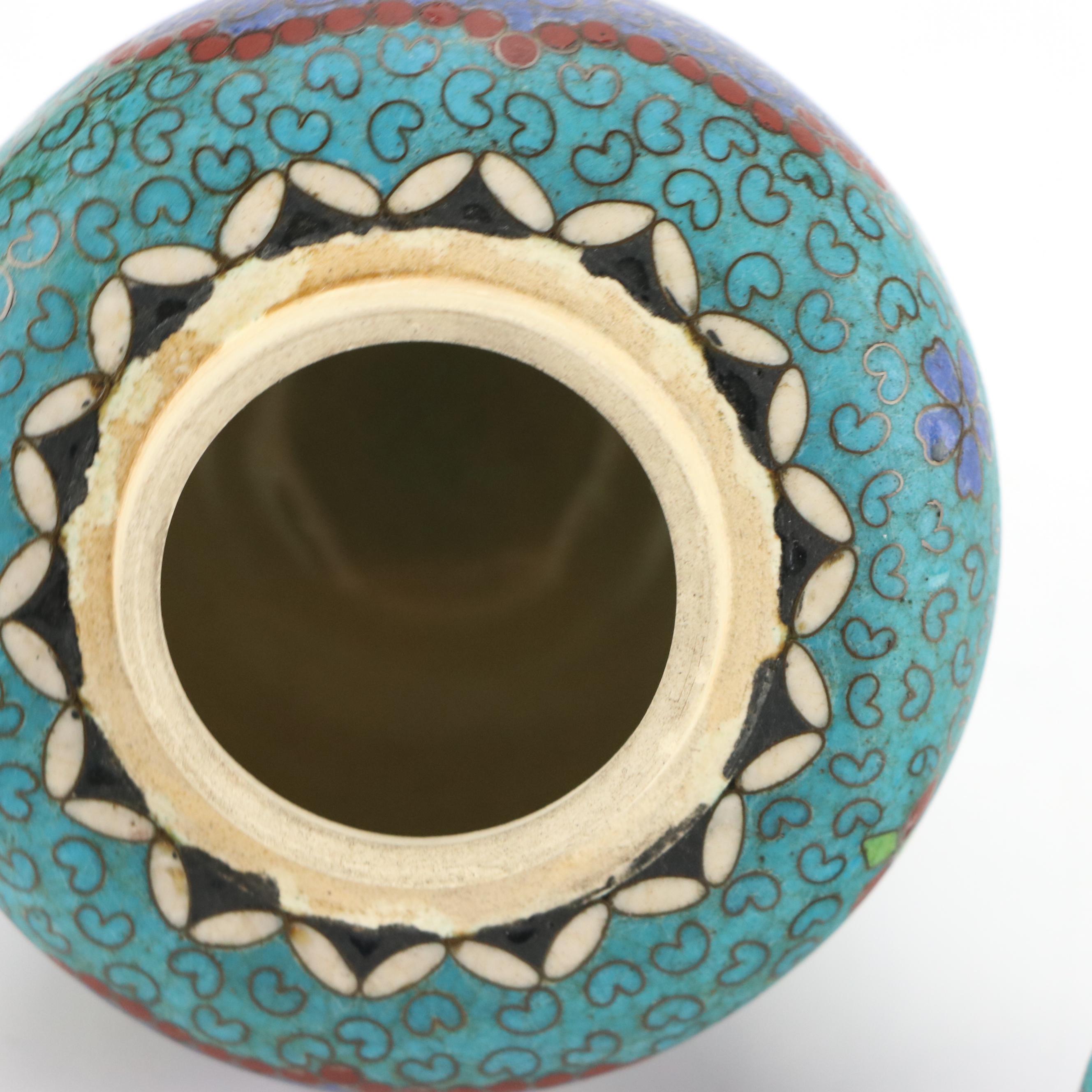 Japanese Meiji Style Cloisonné Ceramic Plates, Ginger Jar and Vase