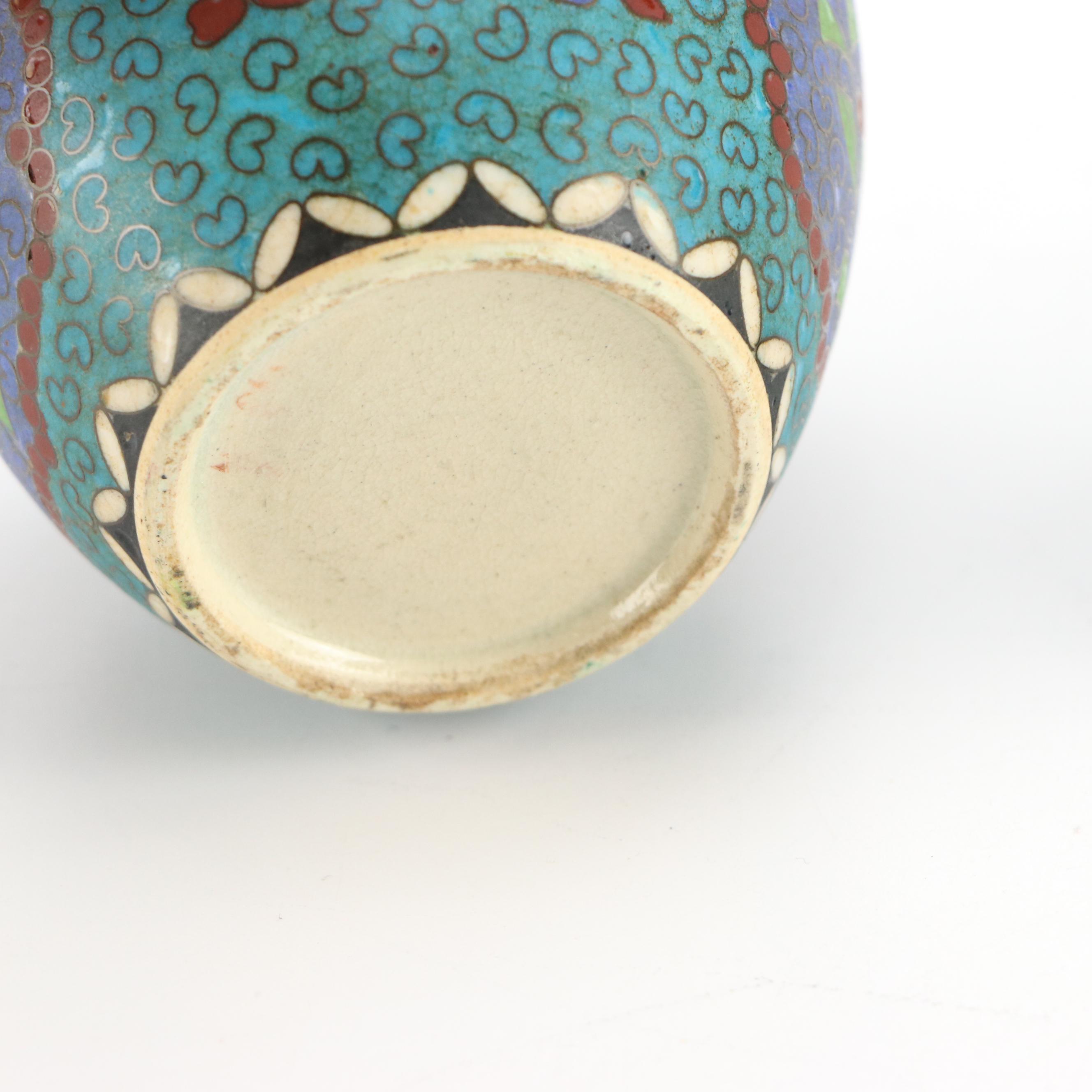 Japanese Meiji Style Cloisonné Ceramic Plates, Ginger Jar and Vase