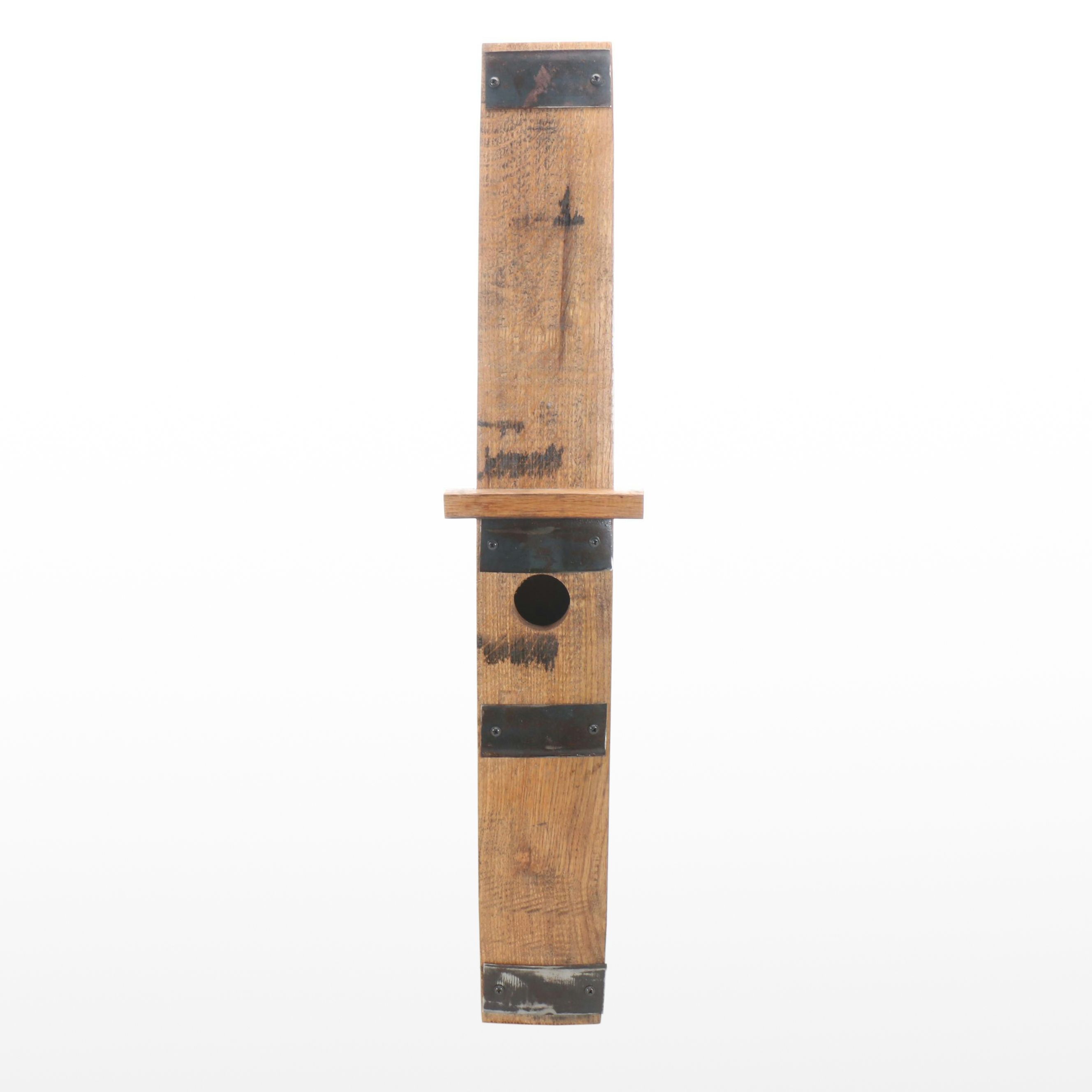 Rustic Style Handcrafted Wood Birdhouse with Metal Accents