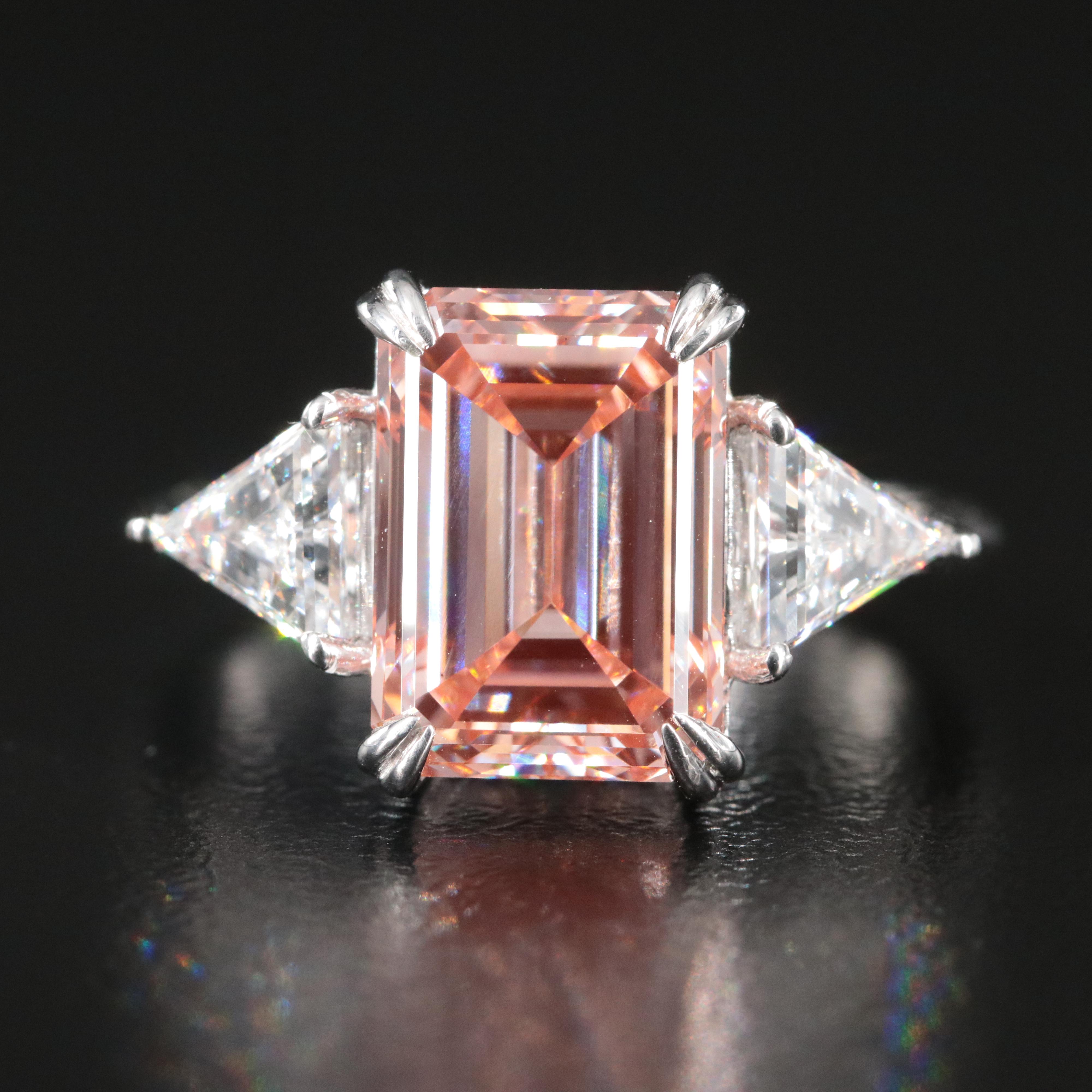 14K 5.06 CTW Lab Grown Diamond Ring with Fancy Pink Center and IGI Report