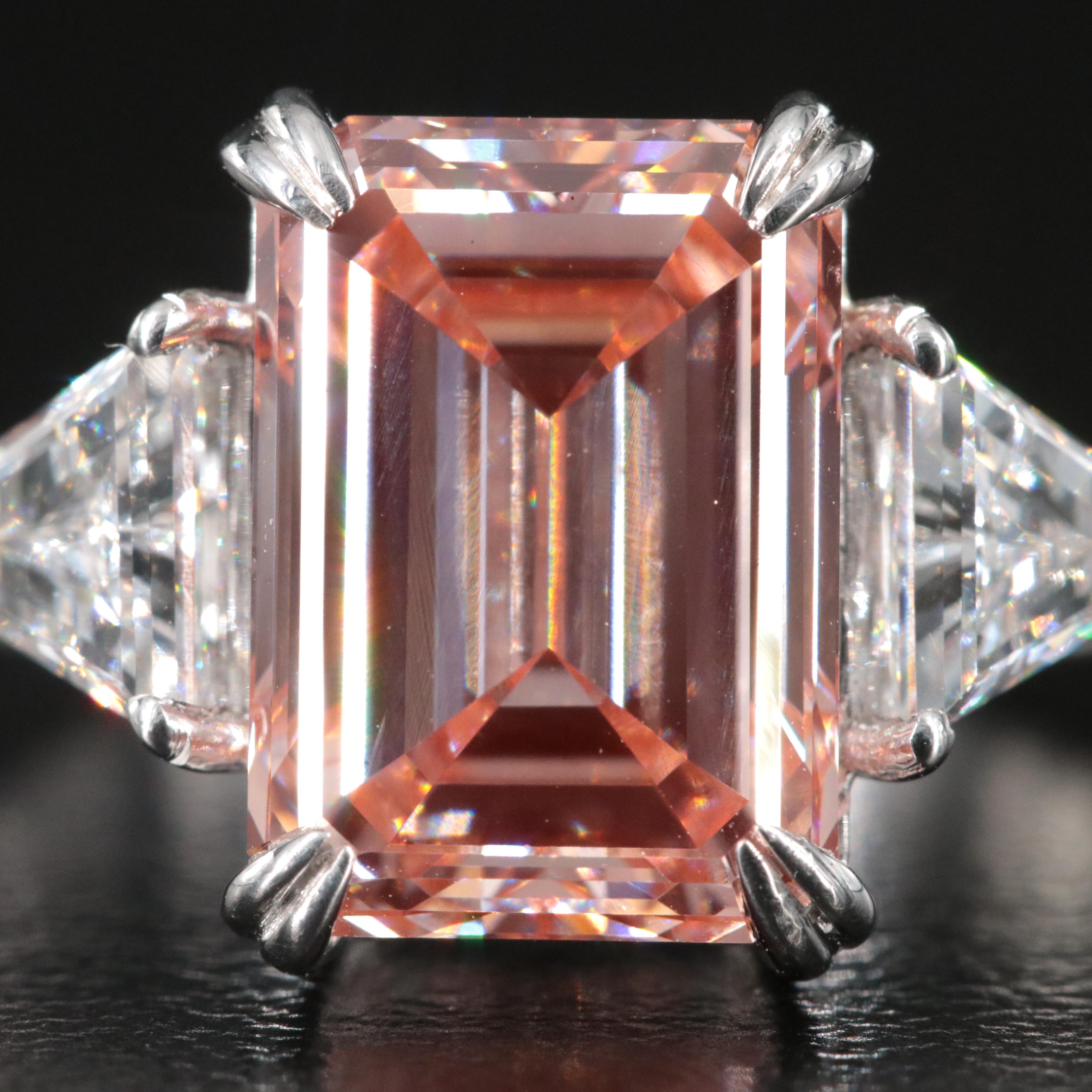 14K 5.06 CTW Lab Grown Diamond Ring with Fancy Pink Center and IGI Report