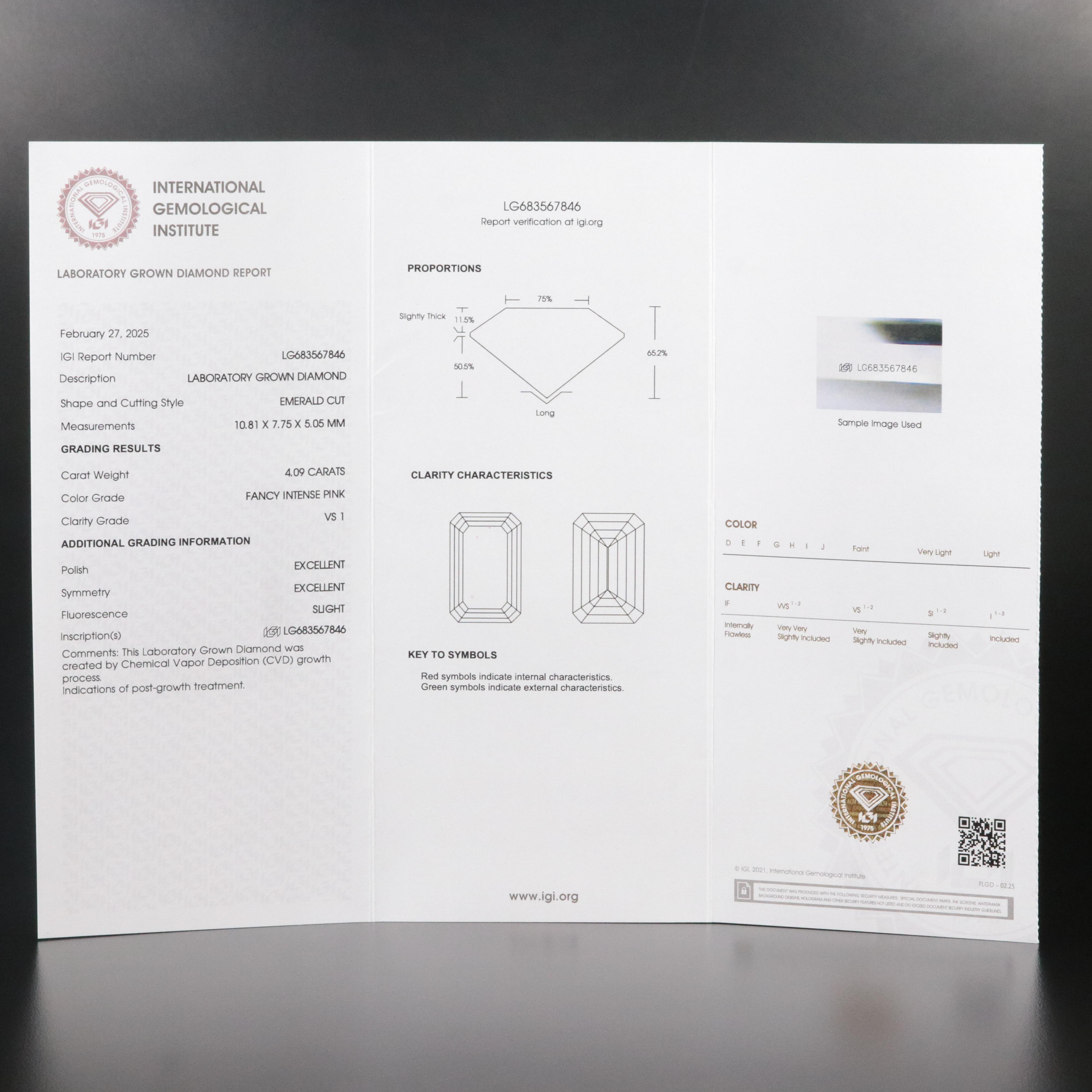 14K 5.06 CTW Lab Grown Diamond Ring with Fancy Pink Center and IGI Report