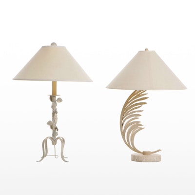 California Modern Palm Frond and Vining Candlestick Style Table Lamps California Modern Palm Frond and Vining Candlestick Style Table Lamps