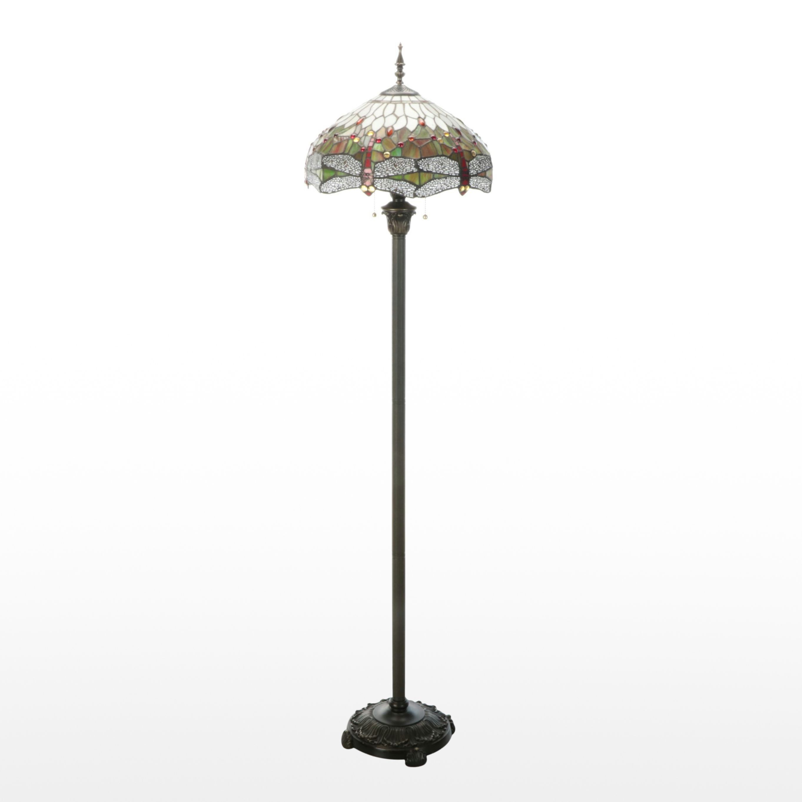 Arts & Crafts Style Dragonfly Slag Glass Floor Lamp