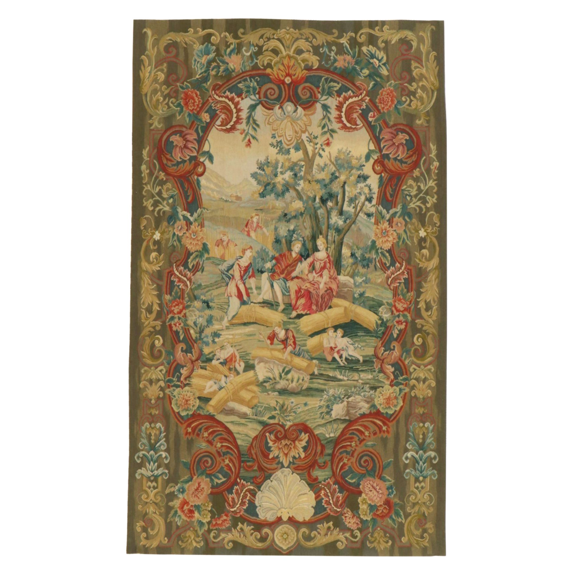 Romantic Genre Woven Jacquard Pastoral Scene Wall Tapestry