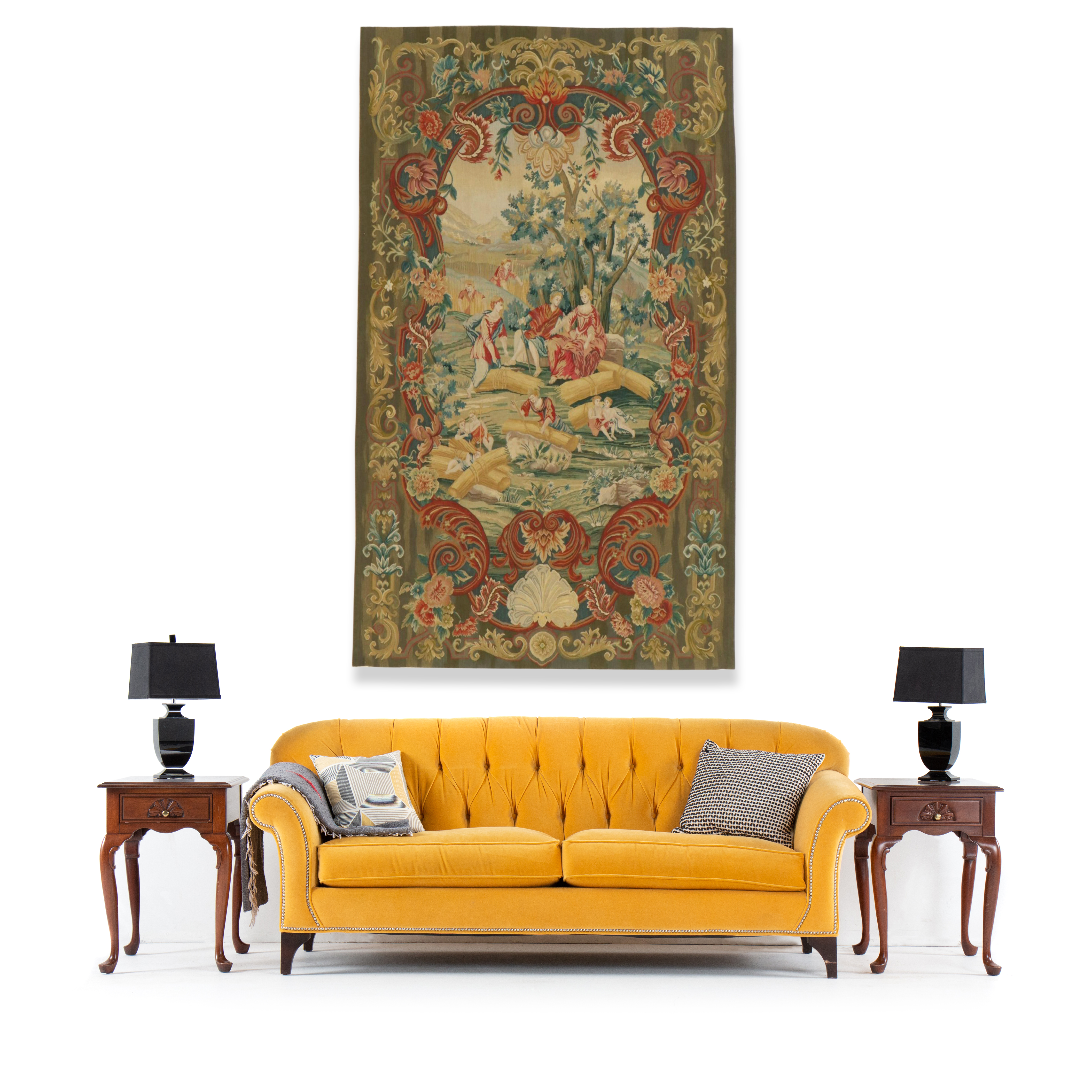 Romantic Genre Woven Jacquard Pastoral Scene Wall Tapestry