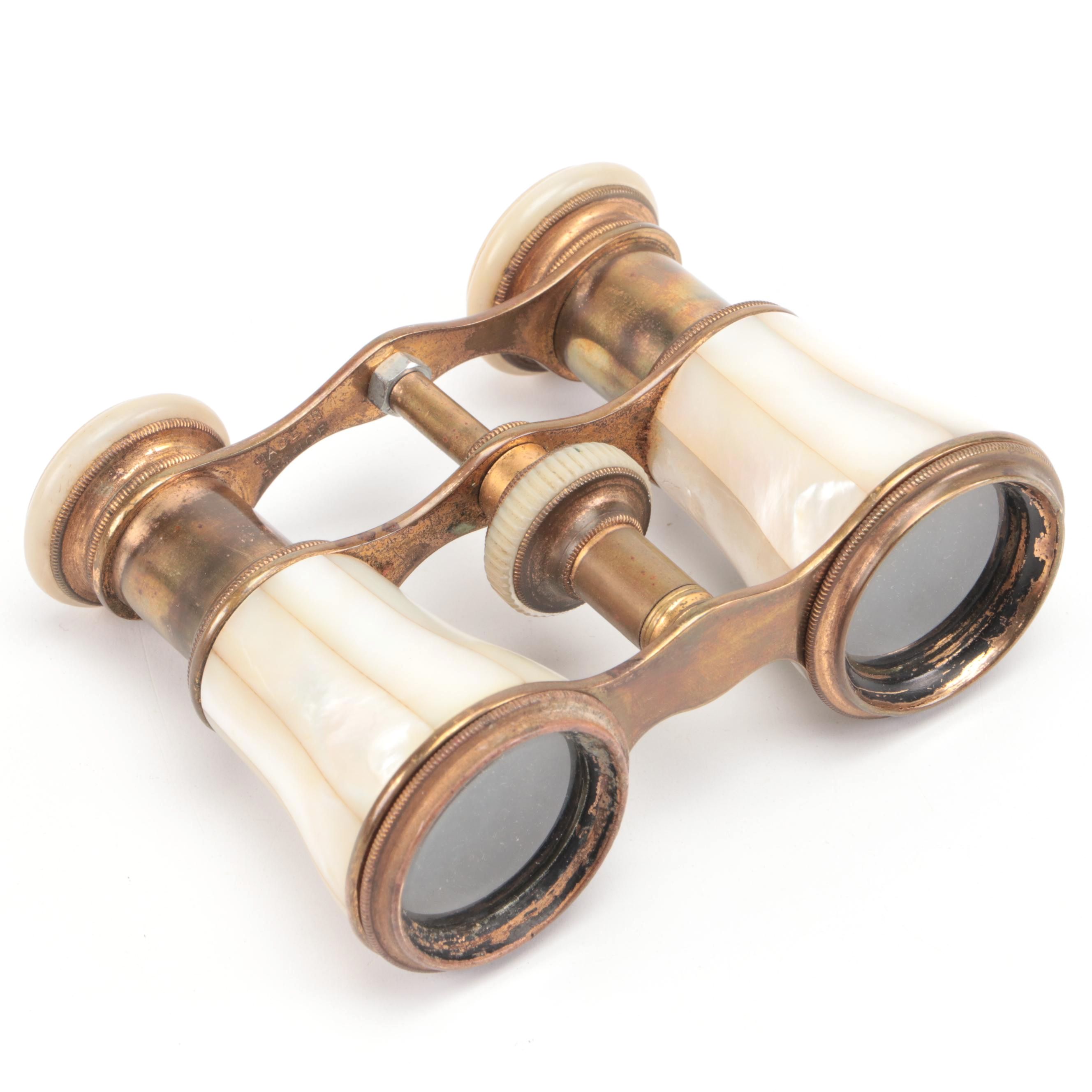 LeFils Mother-of-Pearl and Brass Opera Glasses, Late 19th/Early 20th Century