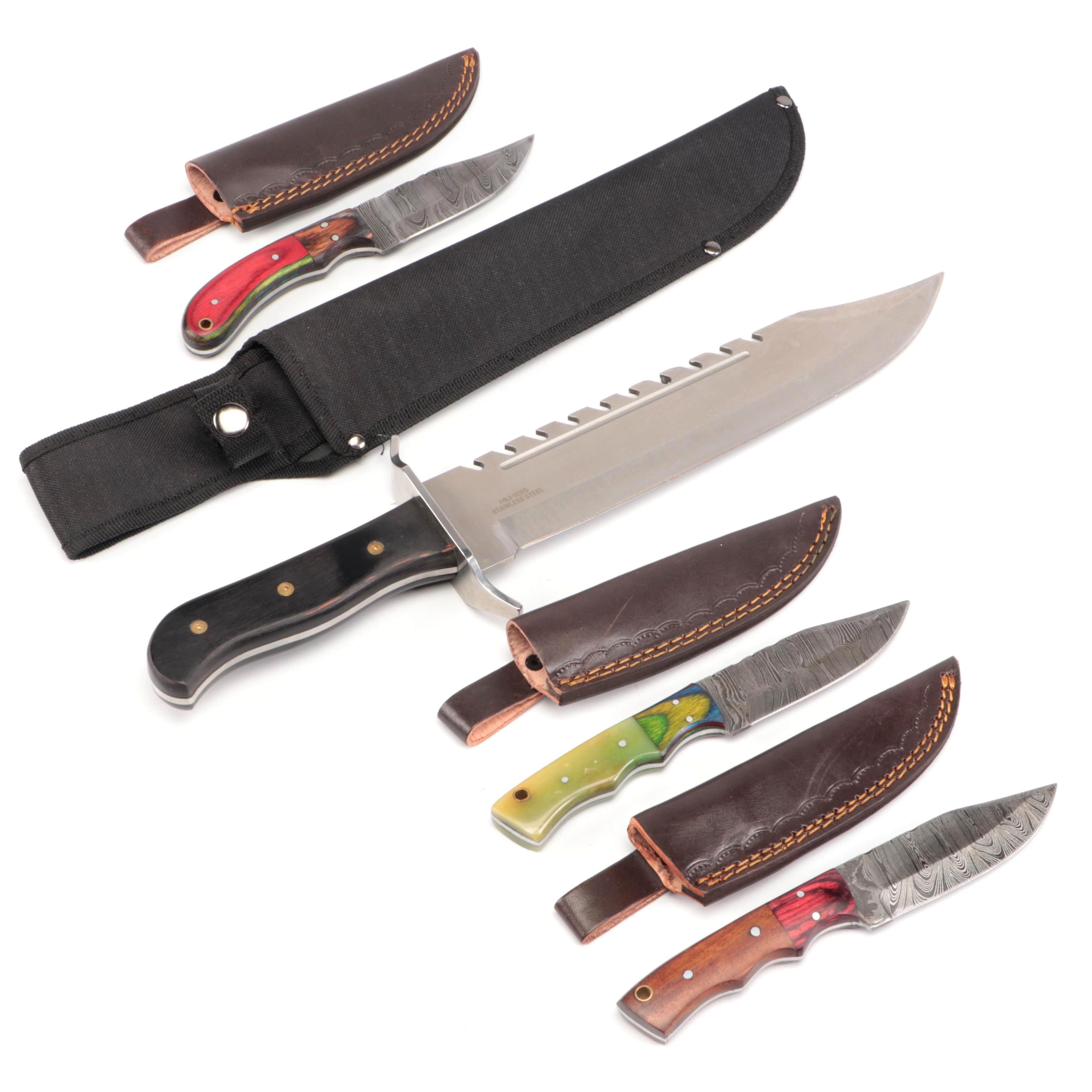 Master USA Stainless Steel Knife with Damascus Steel Knives and Holsters