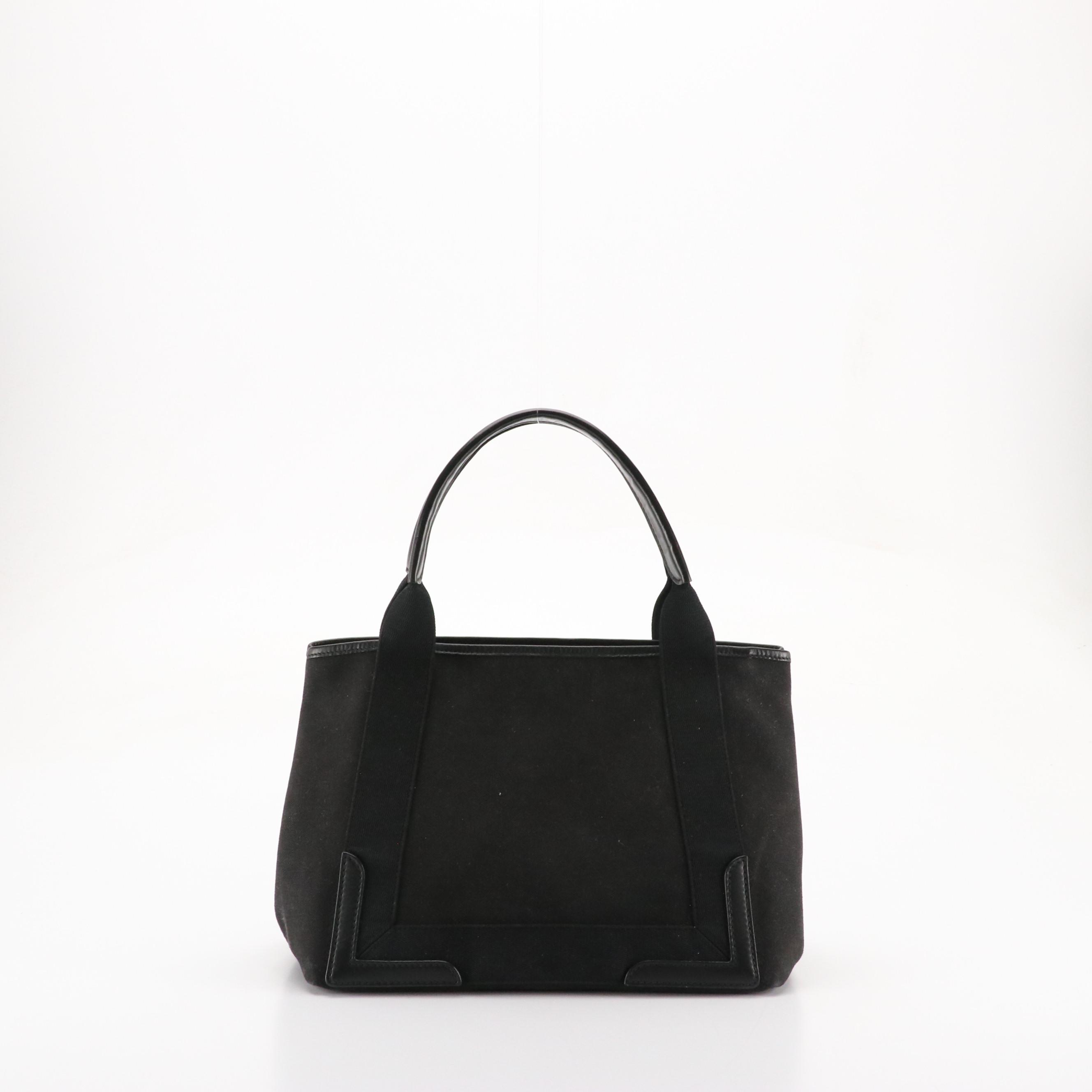 Balenciaga Small Cabas Tote and Zip Pouch in Black Canvas with Leather Trim