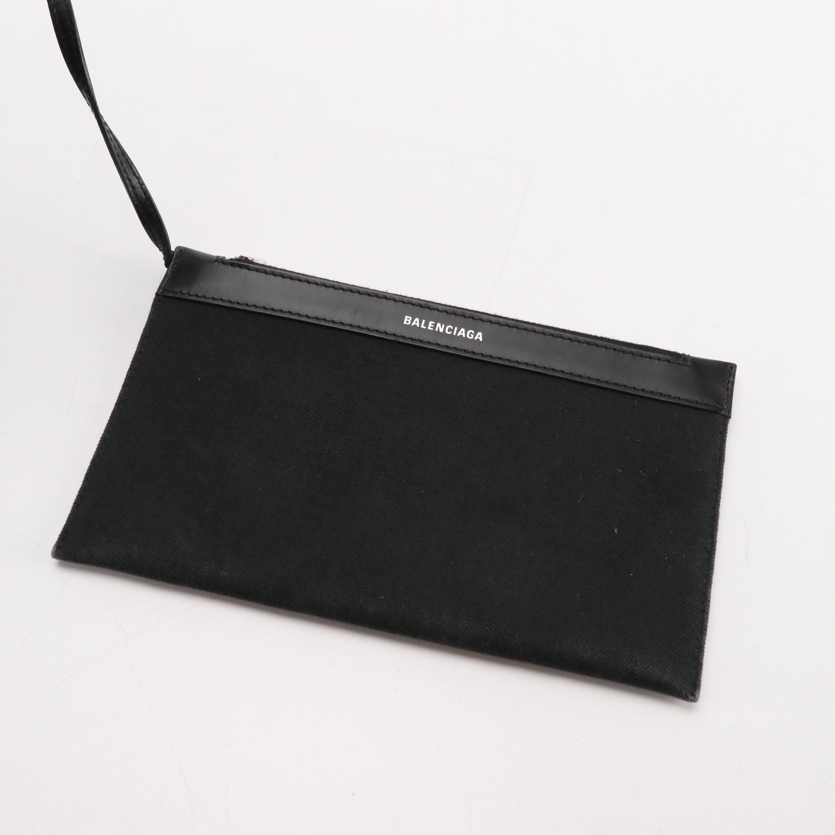 Balenciaga Small Cabas Tote and Zip Pouch in Black Canvas with Leather Trim