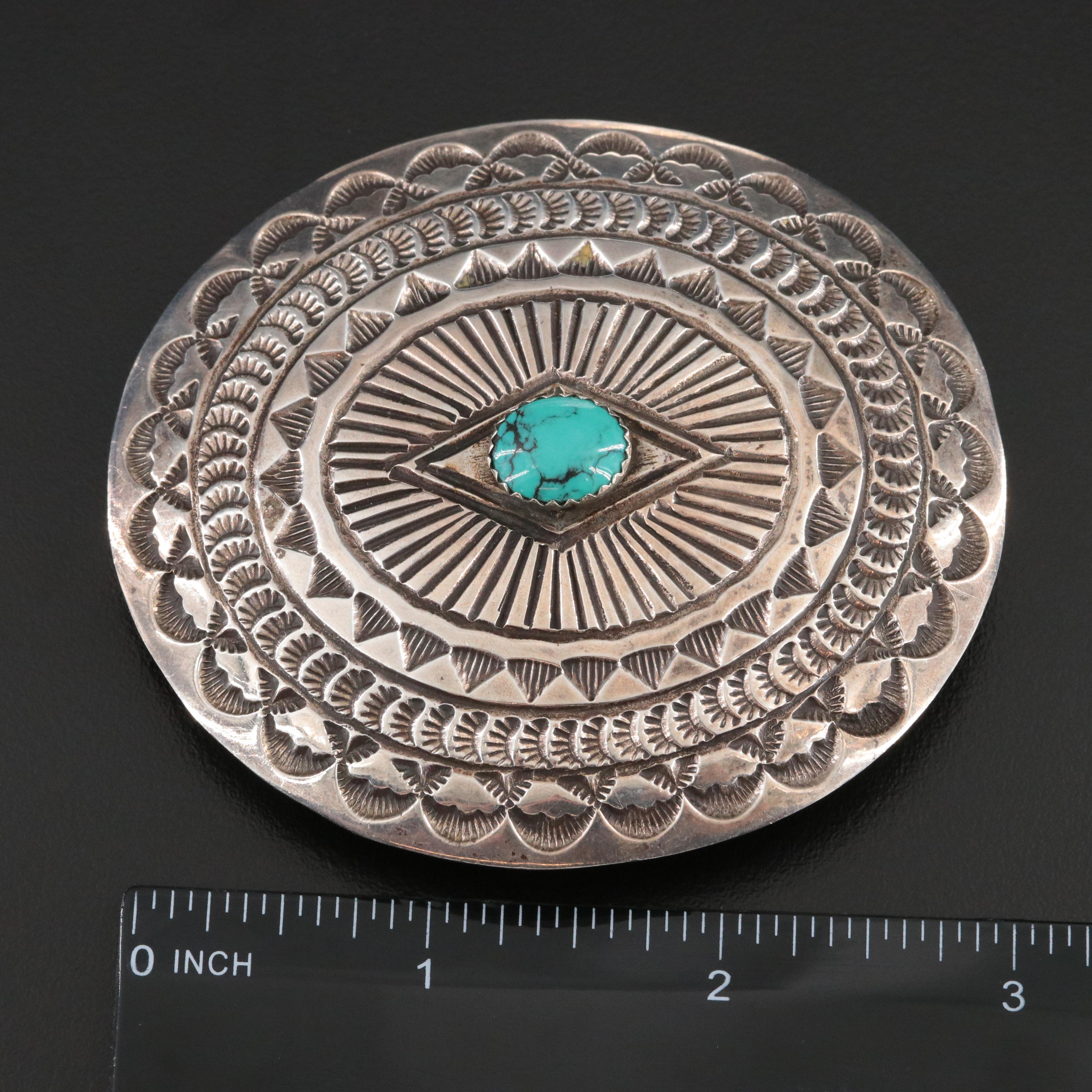 Southwest Sterling Turquoise Signed JS Belt Buckle