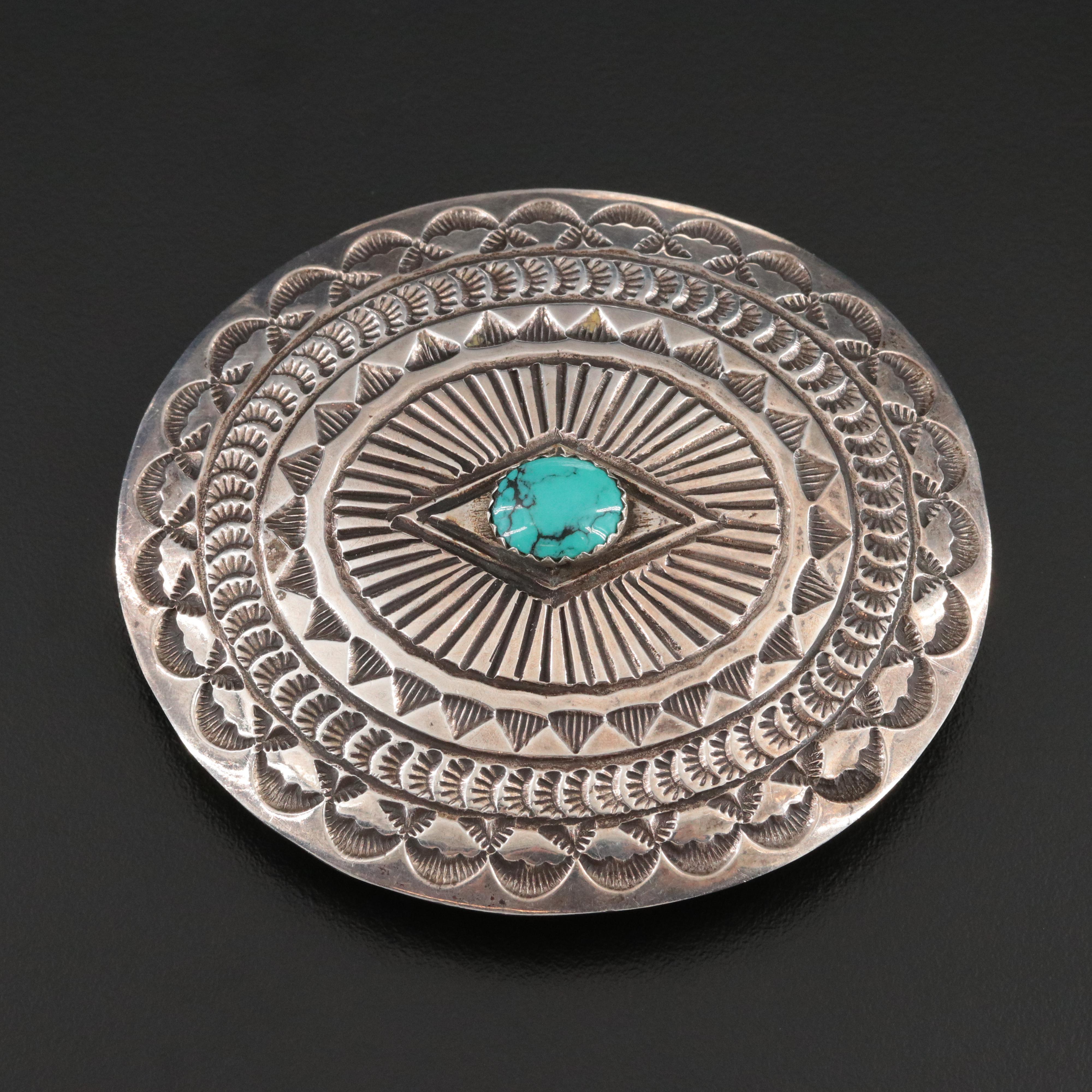 Southwest Sterling Turquoise Signed JS Belt Buckle
