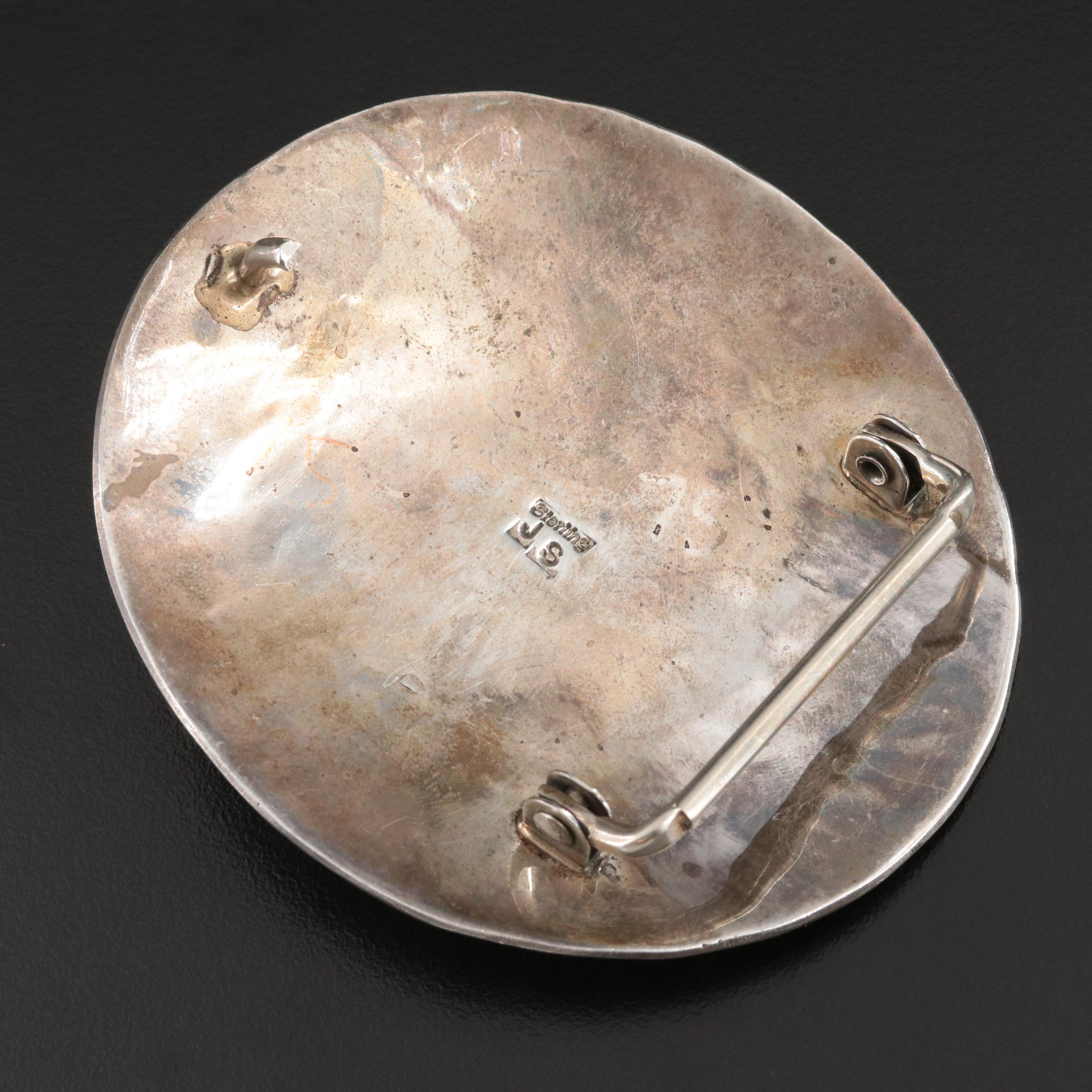 Southwest Sterling Turquoise Signed JS Belt Buckle