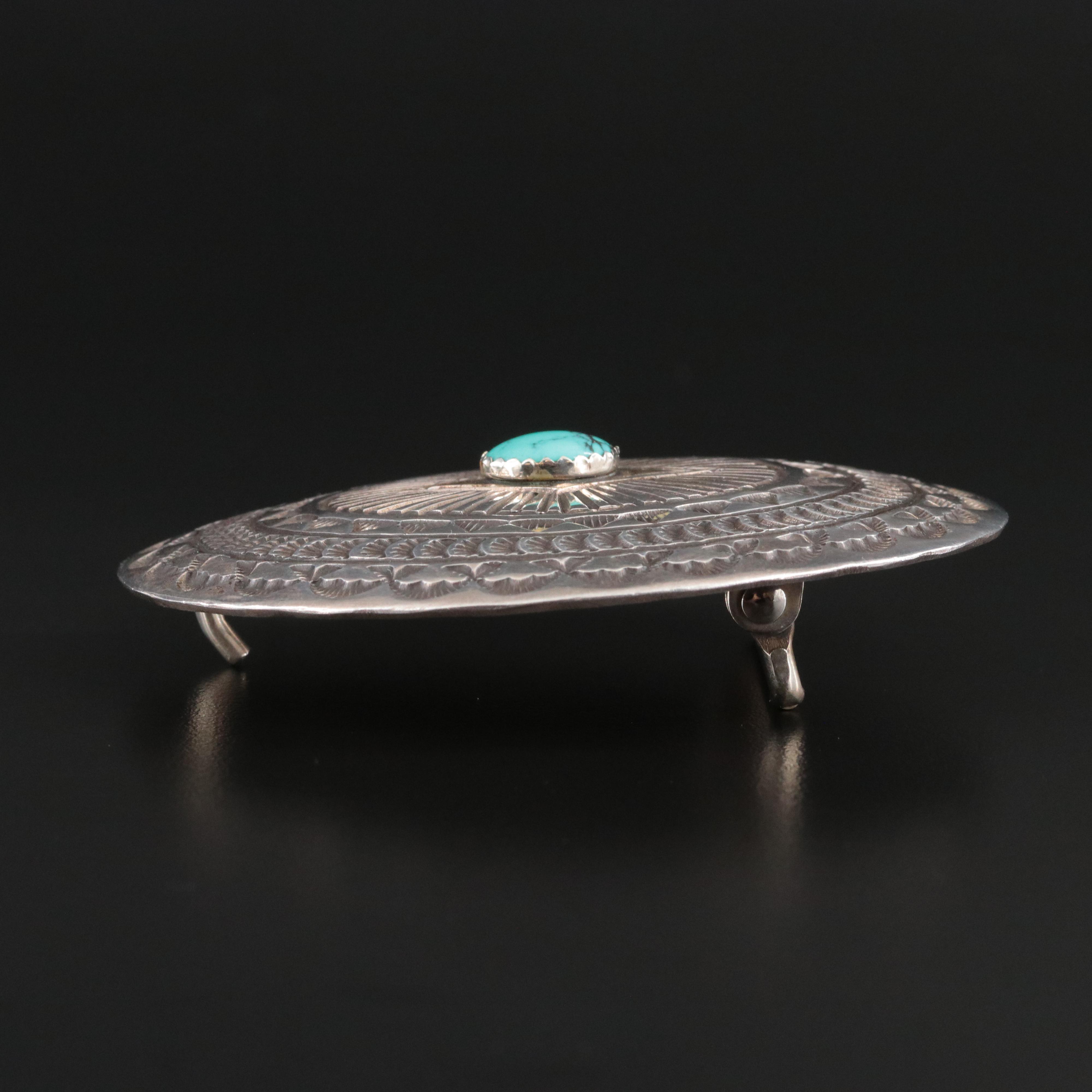 Southwest Sterling Turquoise Signed JS Belt Buckle