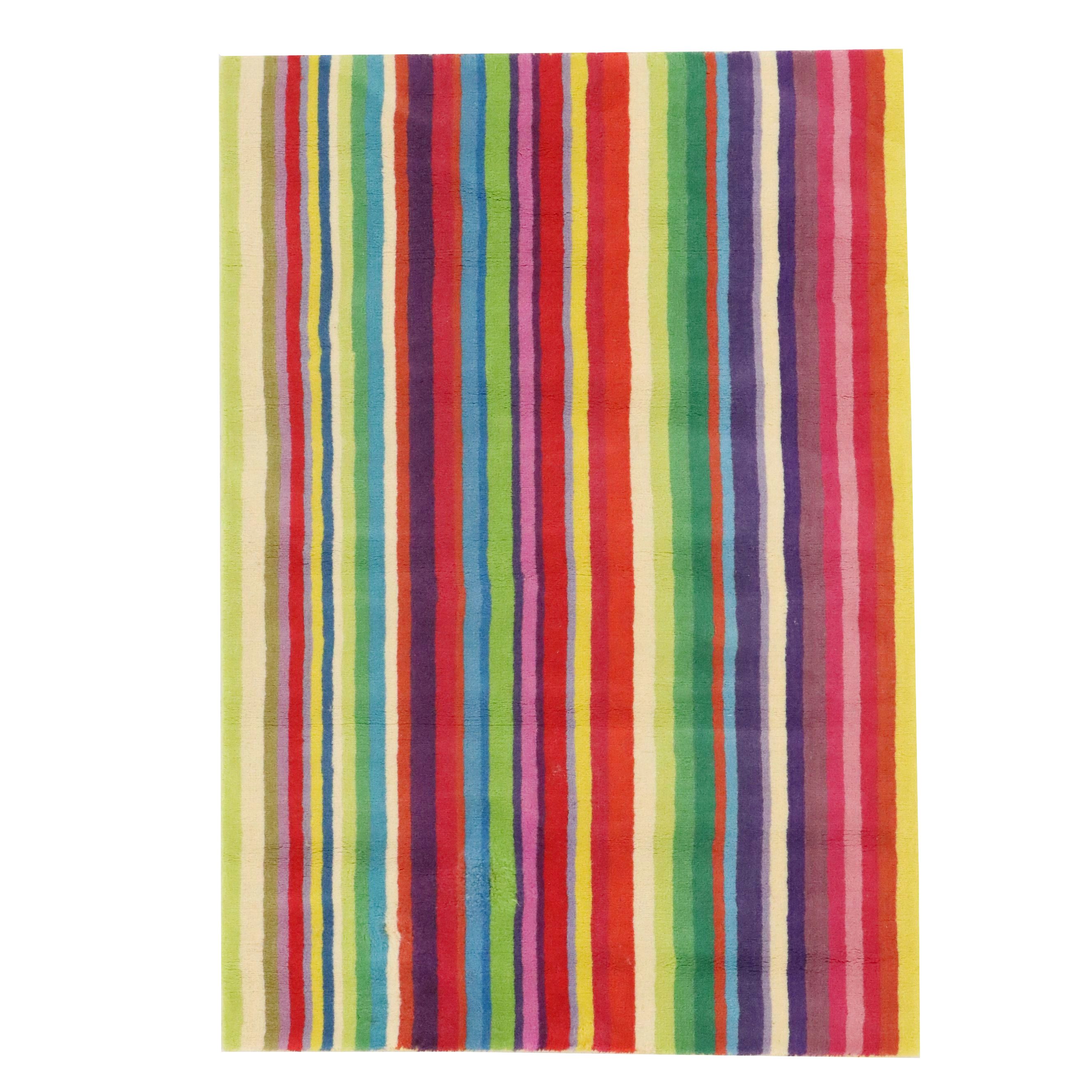 4'6 x 6'7 Hand-Tufted IKEA "Strib" Indian Contemporary Striped Area Rug