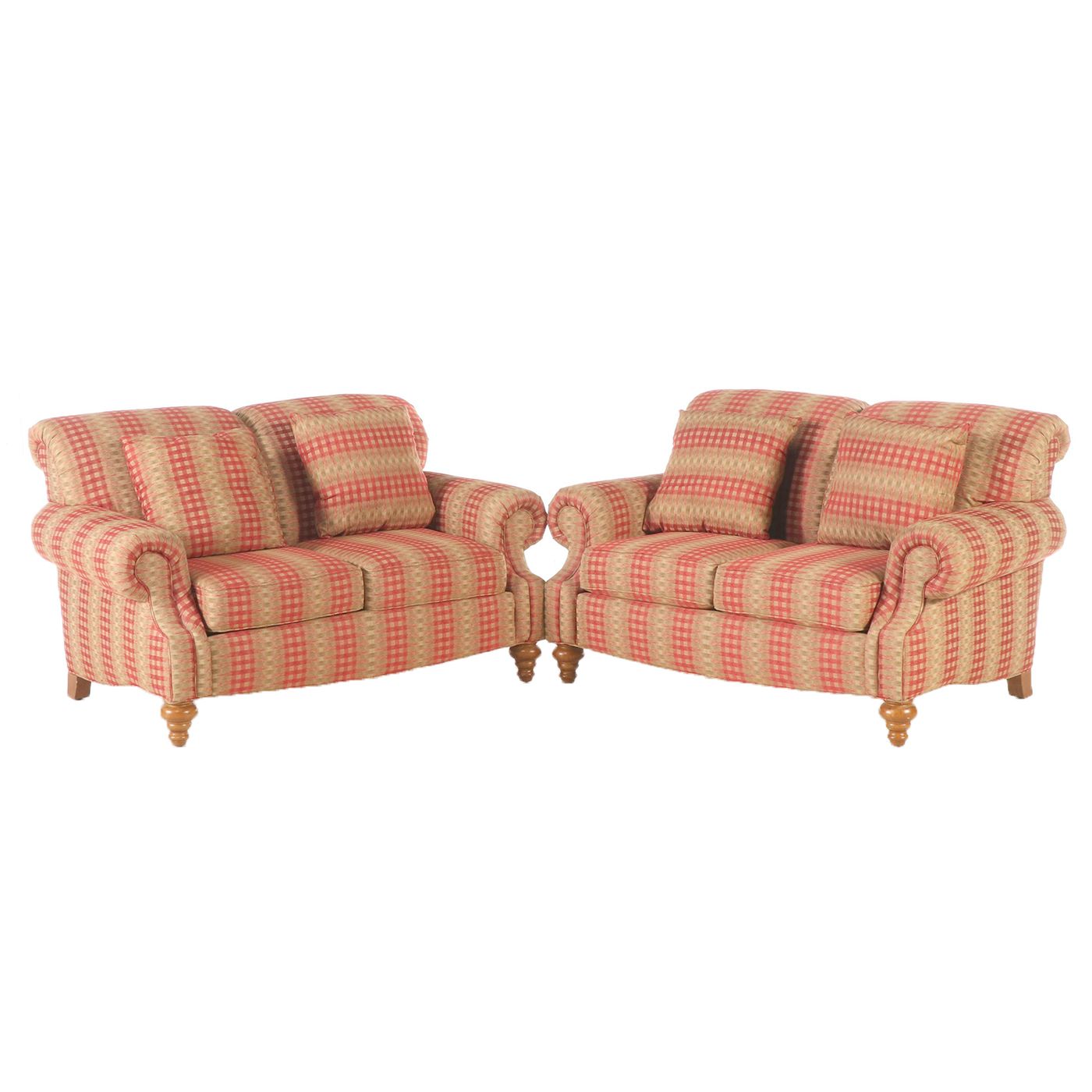 Pair of Flexsteel Plaid Upholstered Loveseats