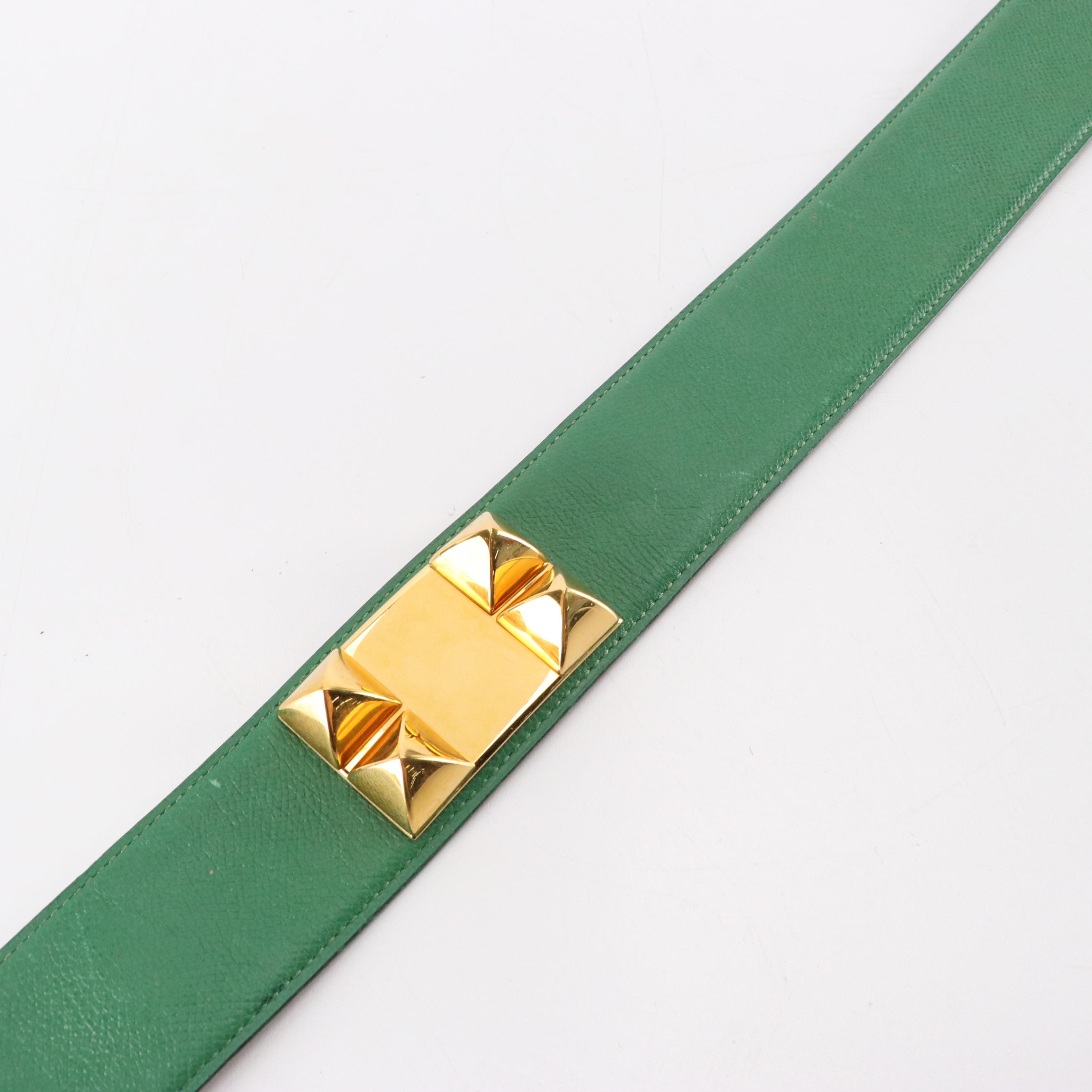 Hermès Collier de Chien Green Veau Grain Lisse Leather Belt